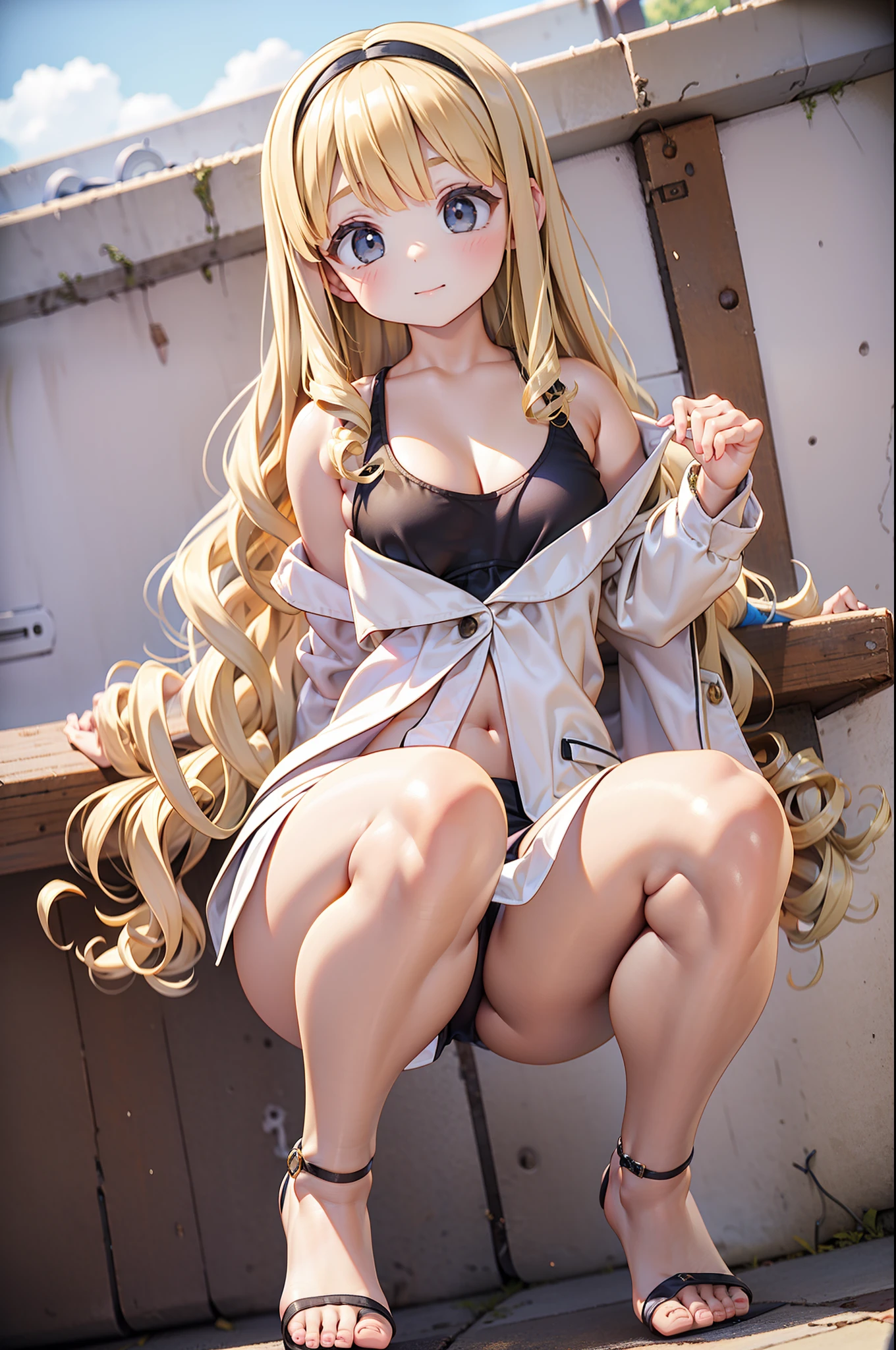 (La mejor calidad) (obra maestra ) Cara perfecta. kawaii & Siniestra princesa belleza joven en la ciudad de Los Angeles. (((Blonde curly hair)))