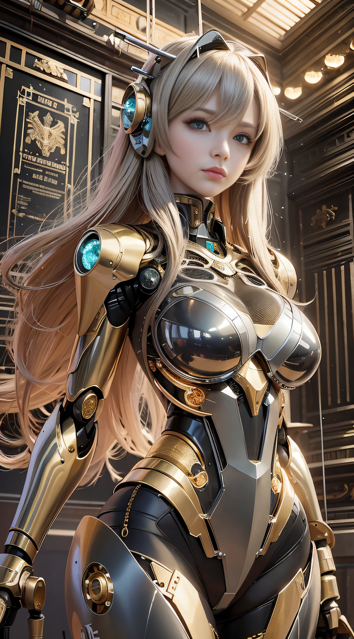 masterpiece, best quality,
1girl, solo, long hair, photorealistic,
(finely detailed beautiful eyes: 1.2),open clothes, glowing eyes, shiny hair, lustrous skin,((1 life-like robot)), metal construction, wires and cables, (glowing eyes), (mechanical arms), science fiction,(large mecha arm),cowboy shot, energy tank,