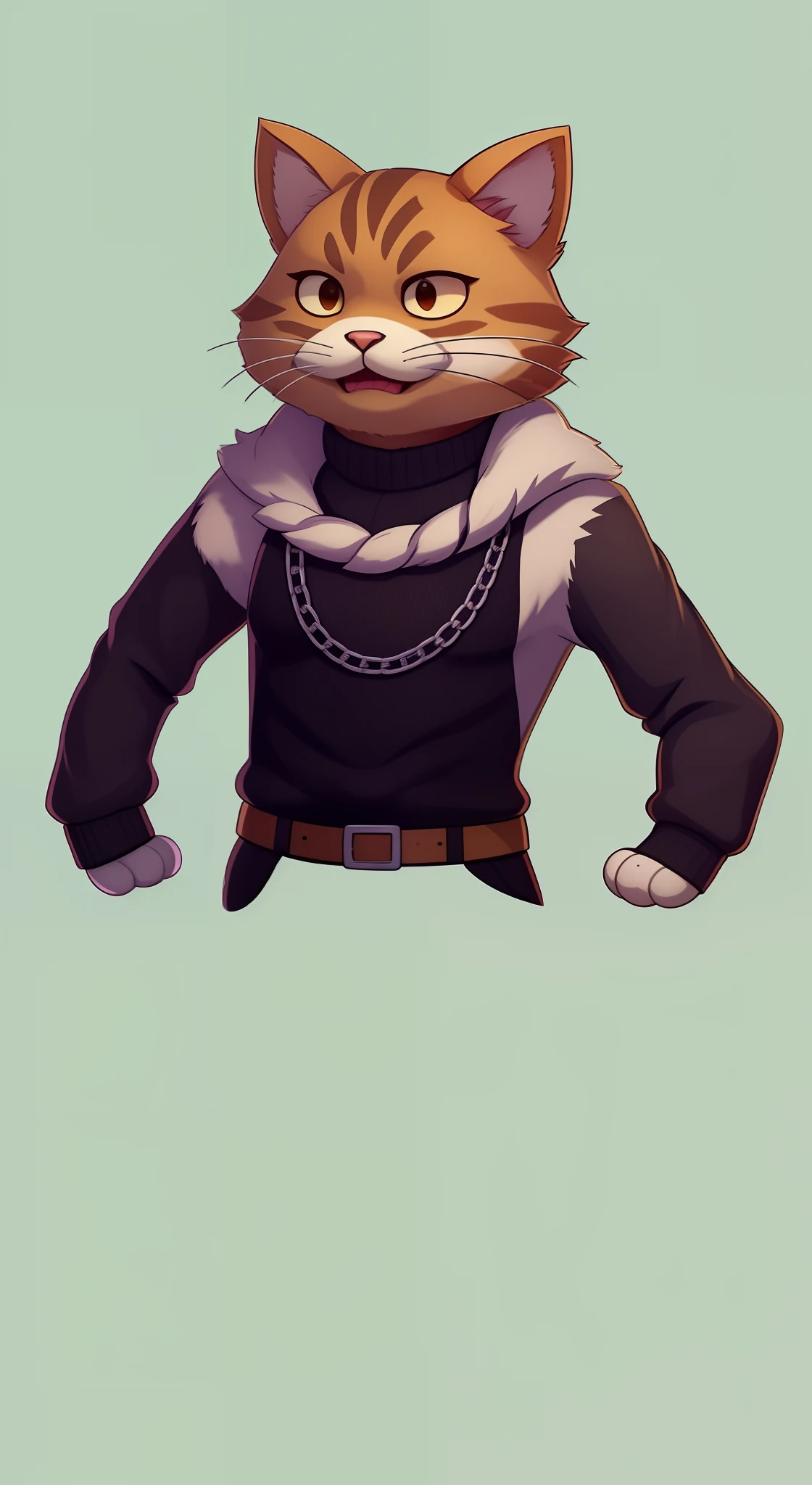 There is a cat who is wearing a dress and a chain, generic furry style, personagem peludo, Retrato de personagem peludo, Fursona usando roupas estilosas, um Clube do Gato, ninja do Clube do Gatomorfo, Retrato RPG de corpo inteiro, Clube do Gato, retrato de corpo inteiro de um curto!, arte oficial do personagem, bonito weasel fursona retrato, d & d estilo retrato de corpo inteiro