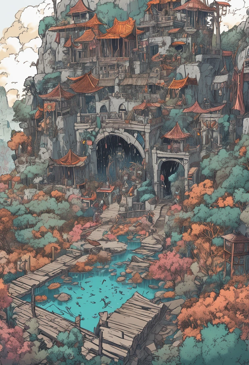 A mystical world devastated by a special attack, in manga style