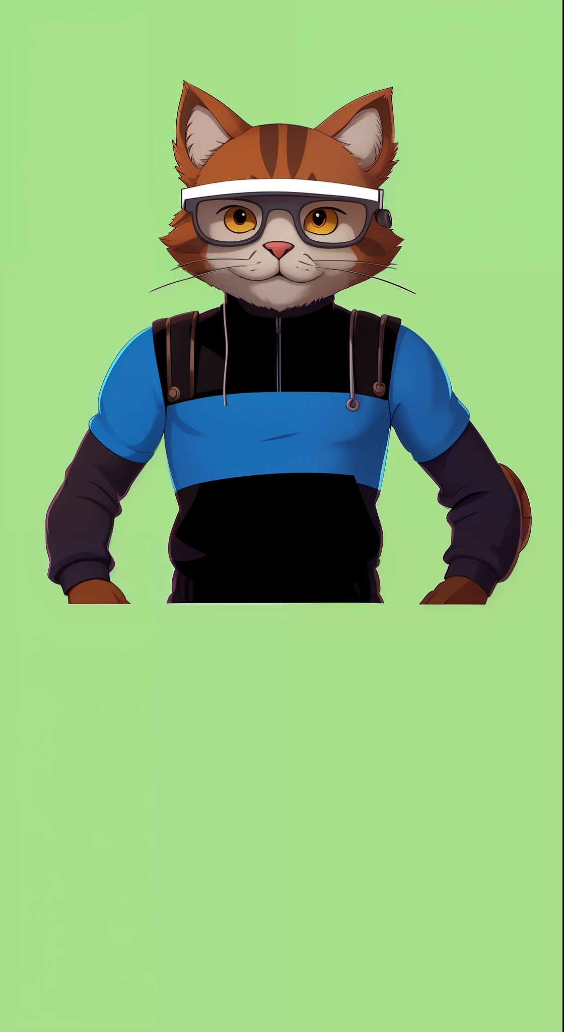 There is a cat with a pair of glasses on its head, sem texto, sem linha, Comandante Riker, generic furry style, arte conceitual oficial, avatar da parte superior do corpo, papel de parede do telefone, Background Story(solid), Retrato de BoJack Horseman, No estilo de Tony Start, Retrato de personagem peludo, Caractere mesclado, fundo do telefone, rotoscopia, Tng