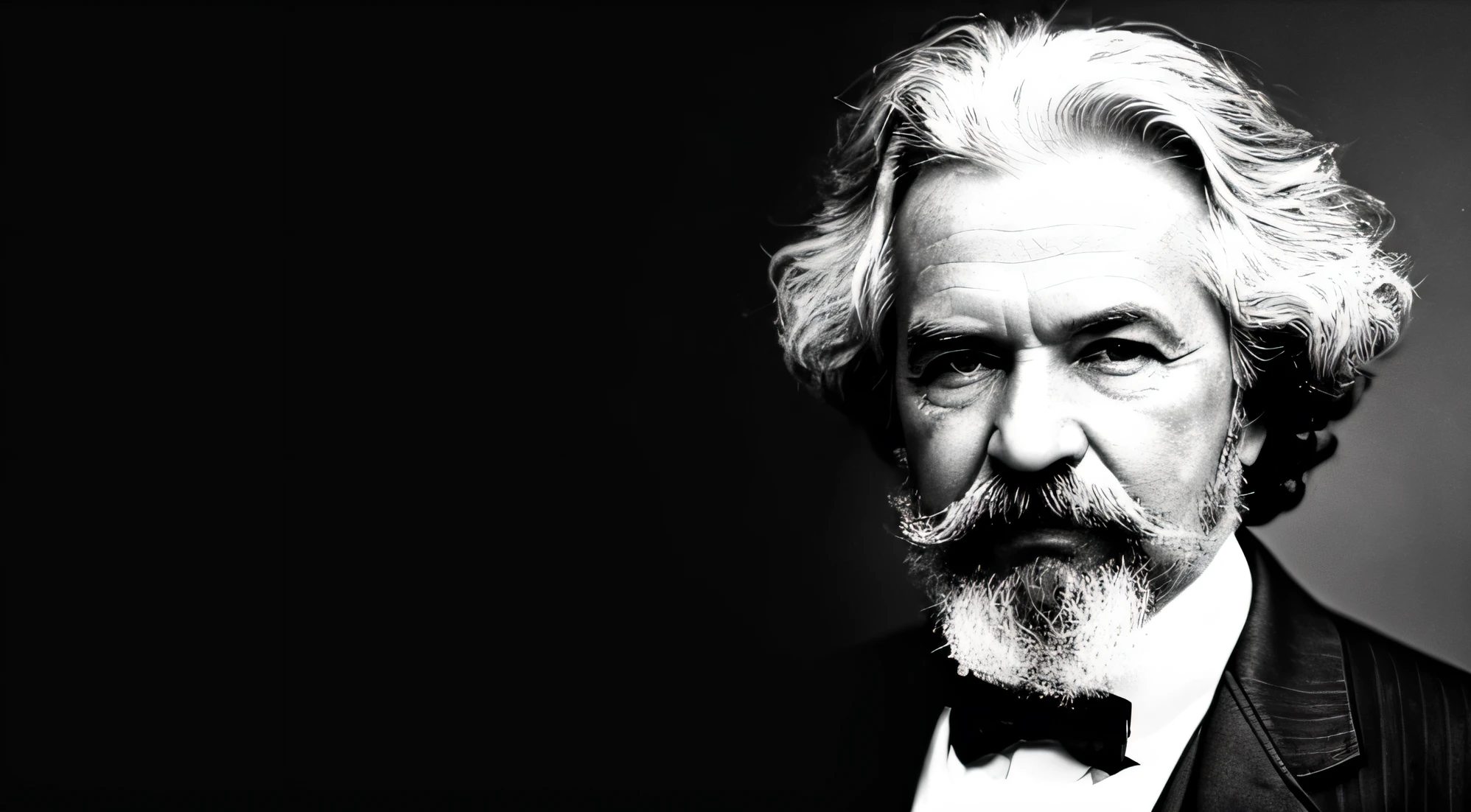 uma foto em preto e branco de um homem com bigode, Marcos Twain, Mark Twain como Huckleberry Finn, instagram post, foto do instagram, foto de perfil, Karl Marx, foto muito conhecida, Scowling, foto deslumbrante, foto em alta, fotografia famosa, olhar intenso, um zangado, foto do perfil, olhando com fome, iconic film character, olhar intenso, foto muito famosa