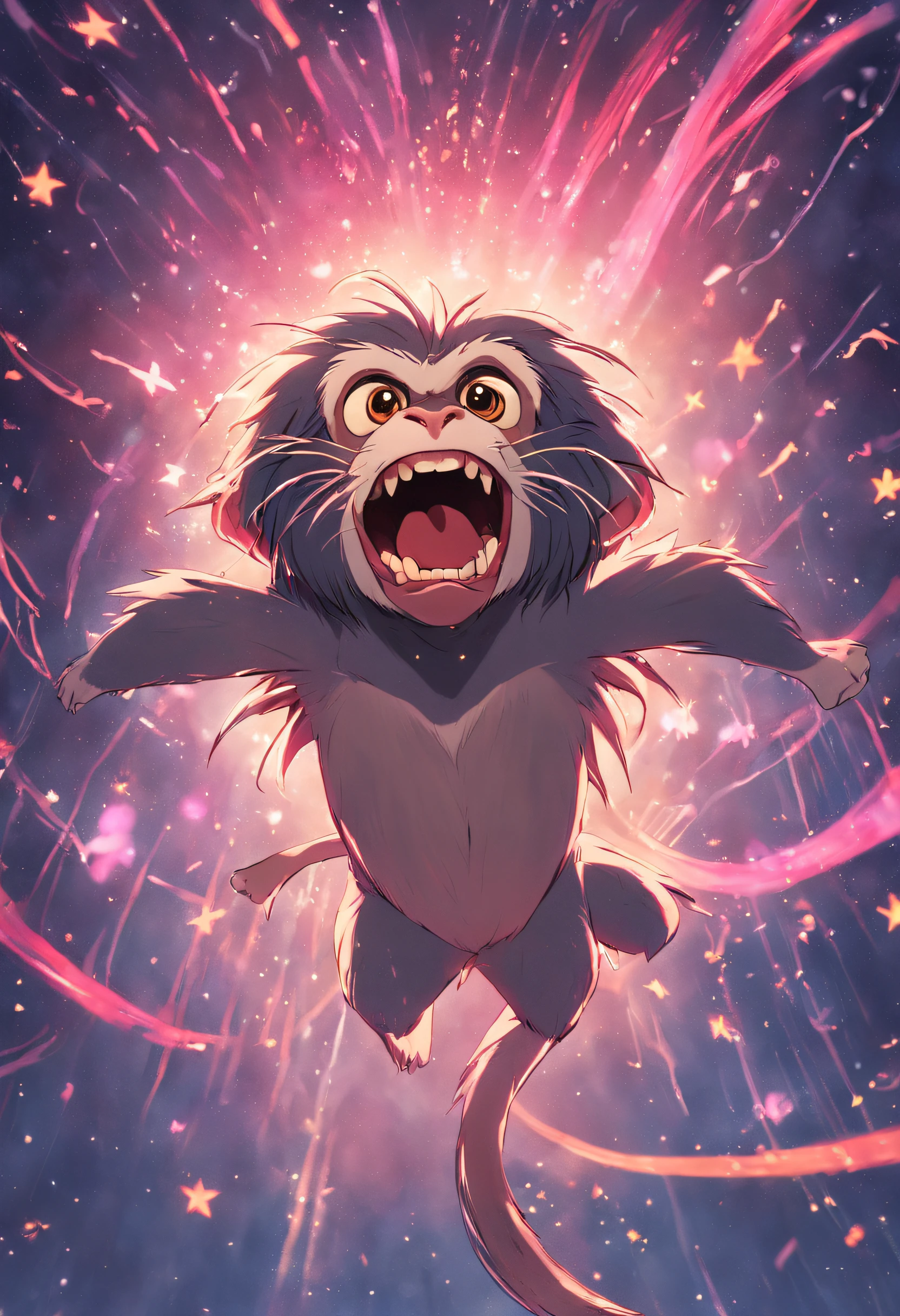 star monkey tamarin showing his tongue in jest, estilo pixar, dreamworks, illustration, sem fundo