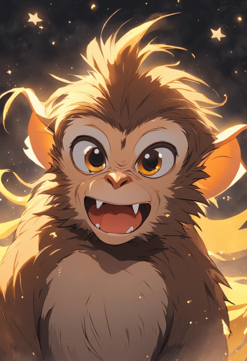 Monkey tamarin yellow star showing his tongue in jest, estilo pixar, dreamworks, 插圖, sem fundo