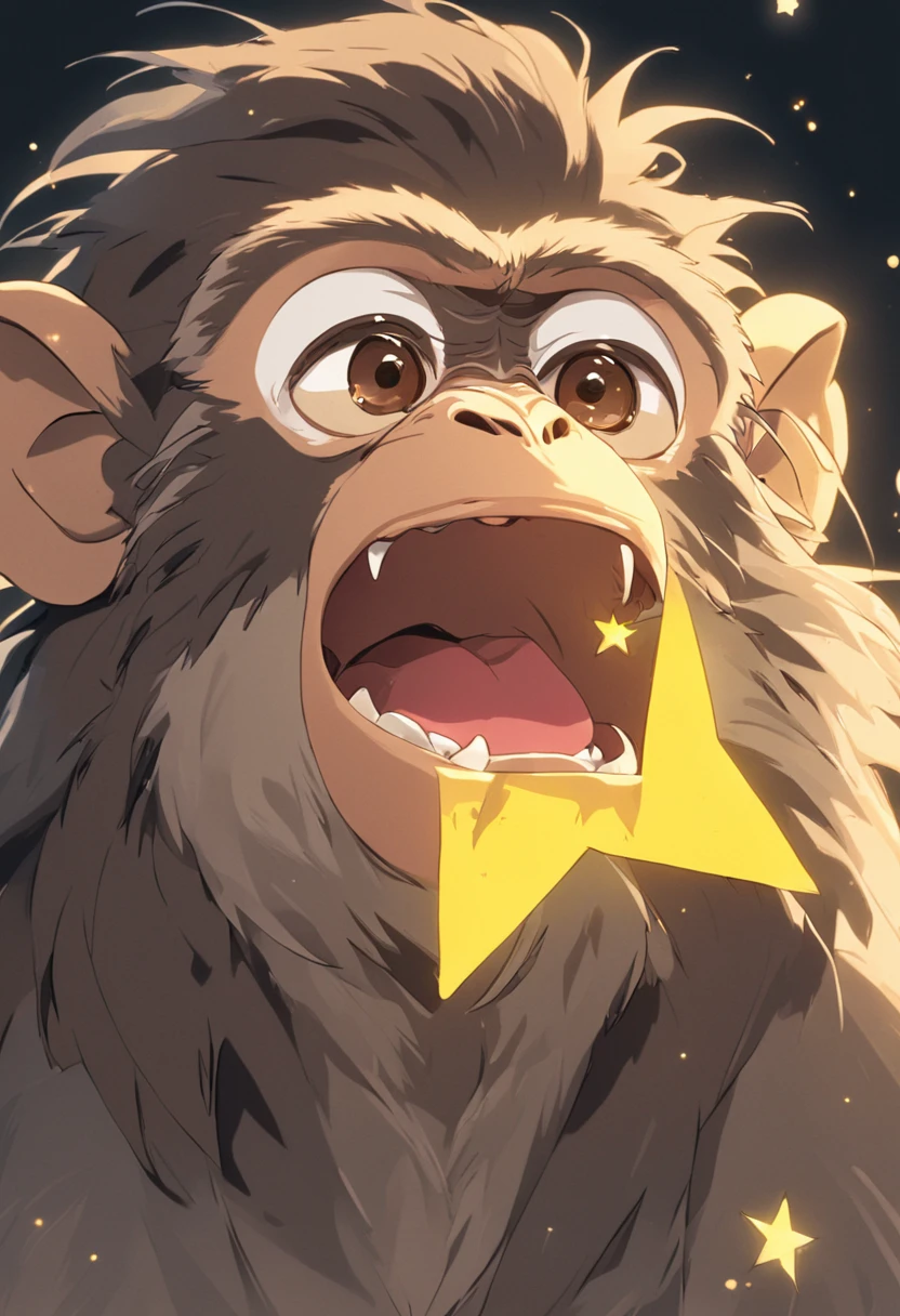 Monkey tamarin yellow star showing his tongue in jest, estilo pixar, dreamworks, 插圖, sem fundo