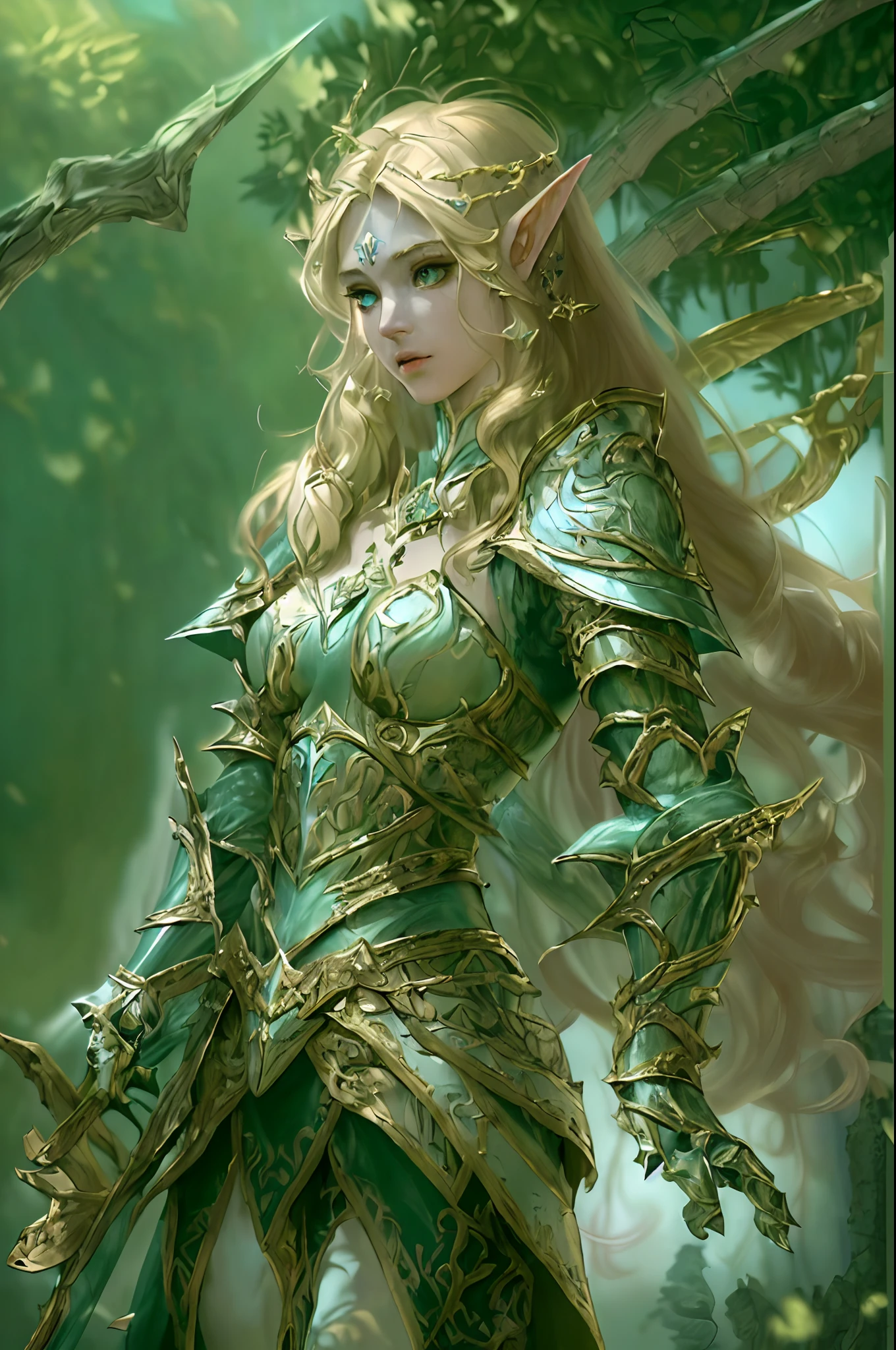 high details, best quality, 8k, [ultra detailed], masterpiece, best quality, (extremely detailed), dynamic angle, ultra wide shot, photorealistic, fantasy art, dnd art, rpg art, realistic art, a wide angle, (((anatomically correct))) a picture of an elf knight, elf warrior, princess knight, shinning knight, ready for battle with her mount (intense details, Masterpiece, best quality: 1.5), female elf (intense details, Masterpiece, best quality: 1.5), ultra detailed face, ultra feminine, fair skin, exquisite beauty, gold hair, long hair, wavy hair, small pointed ears, dynamic eyes color, wearing heavy elven armor, shinning metal, armed with elven sword Divine_sword_Irelia, standing near her mount, dynamic mount , green meadows, blue skies background and some clouds background depth of field (intricate details, Masterpiece, best quality: 1.5), full body (intricate details, Masterpiece, best quality: 1.5), high details, best quality, highres, ultra wide angle