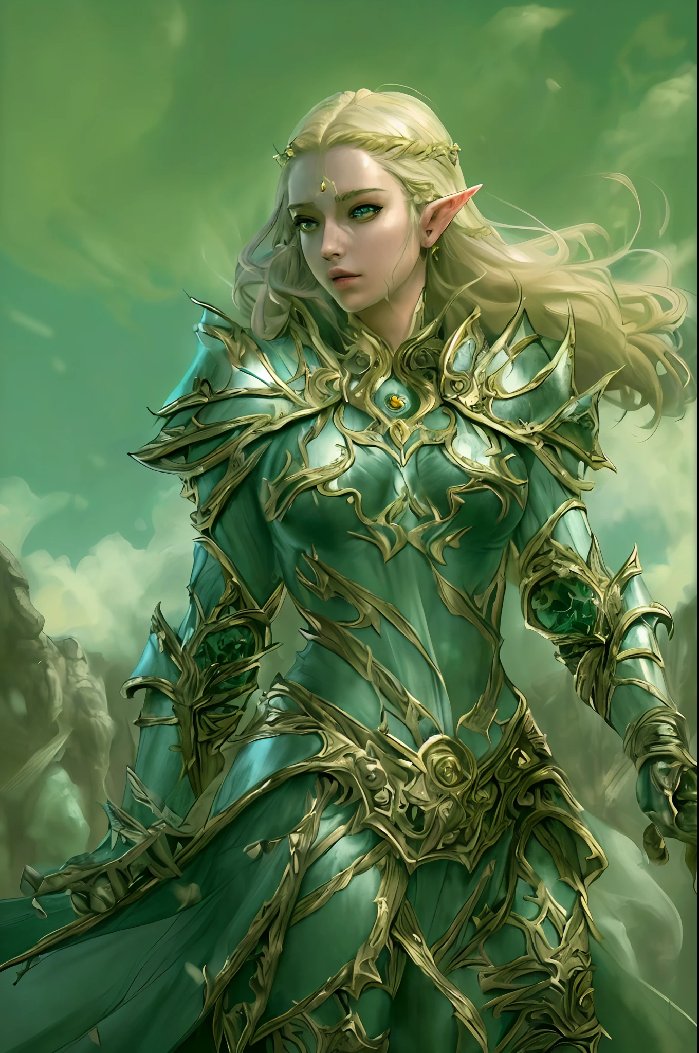 high details, best quality, 8k, [ultra detailed], masterpiece, best quality, (extremely detailed), dynamic angle, ultra wide shot, photorealistic, fantasy art, dnd art, rpg art, realistic art, a wide angle, (((anatomically correct))) a picture of an elf knight, elf warrior, princess knight, shinning knight, ready for battle with her mount (intense details, Masterpiece, best quality: 1.5), female elf (intense details, Masterpiece, best quality: 1.5), ultra detailed face, ultra feminine, fair skin, exquisite beauty, gold hair, long hair, wavy hair, small pointed ears, dynamic eyes color, wearing heavy elven armor, shinning metal, armed with elven sword Divine_sword_Irelia, standing near her mount, dynamic mount , green meadows, blue skies background and some clouds background depth of field (intricate details, Masterpiece, best quality: 1.5), full body (intricate details, Masterpiece, best quality: 1.5), high details, best quality, highres, ultra wide angle