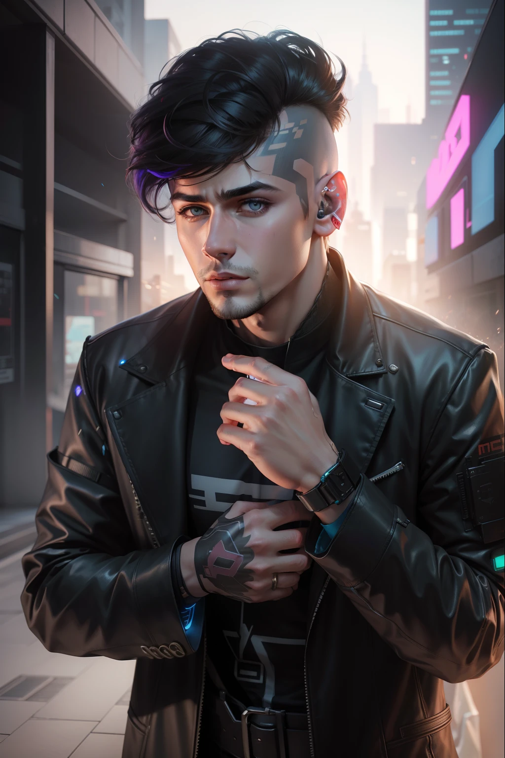 Change background cyberpunk handsome boy realistic face 8k ultra