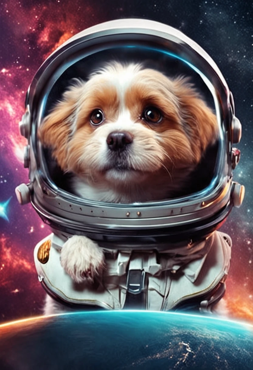 space dog, funny and surprised, for a sticker