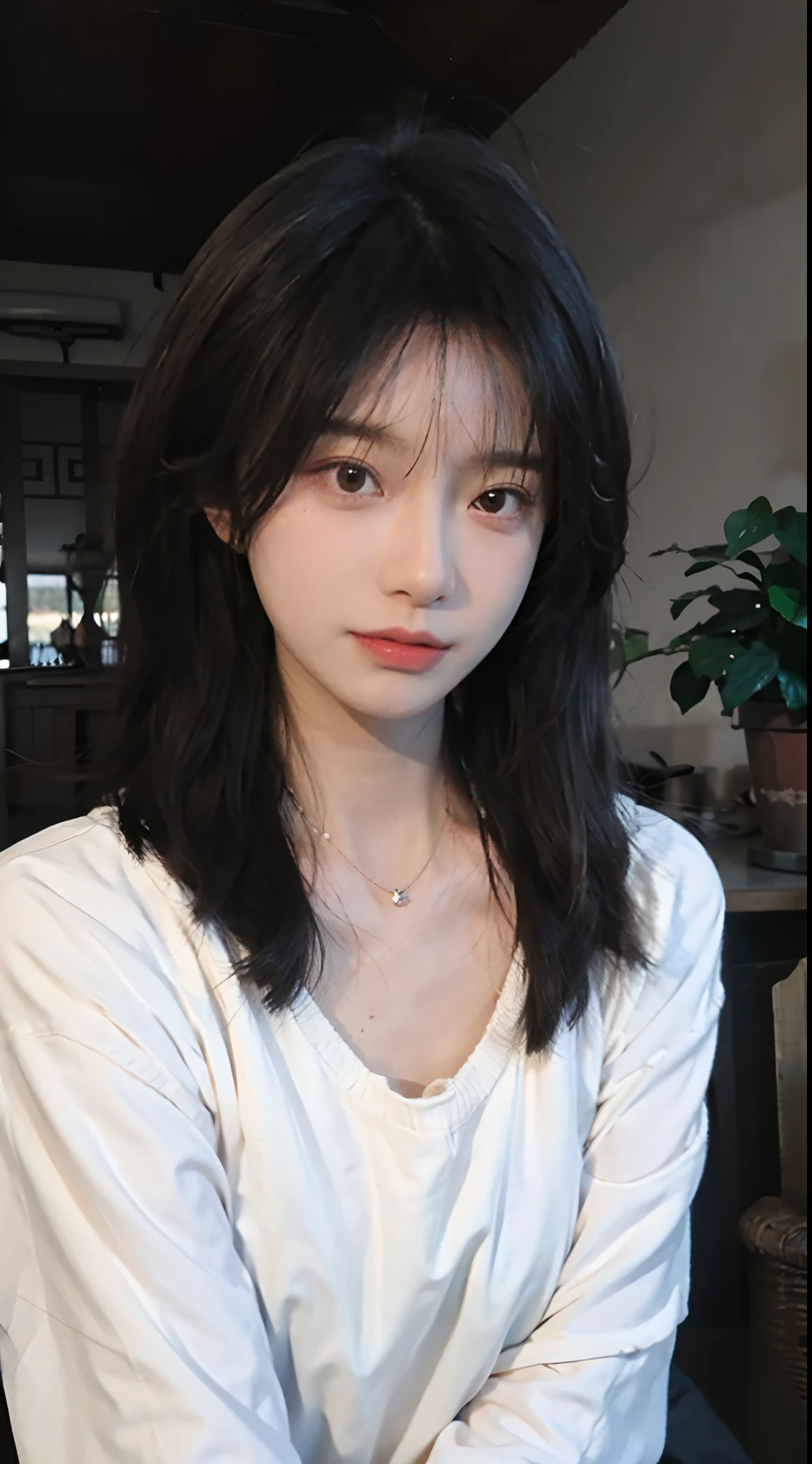 best qualtiy， 超高分辨率， （realisticlying：1.4），cute hairpin，1girll，Red long-haired,Cropped sweater ，Beautiful woman with a slim figure:1.4, Pronounced abs:1.4, On the island,Ultra-fine face，Elaborate Eyes，二重まぶた，choker necklace