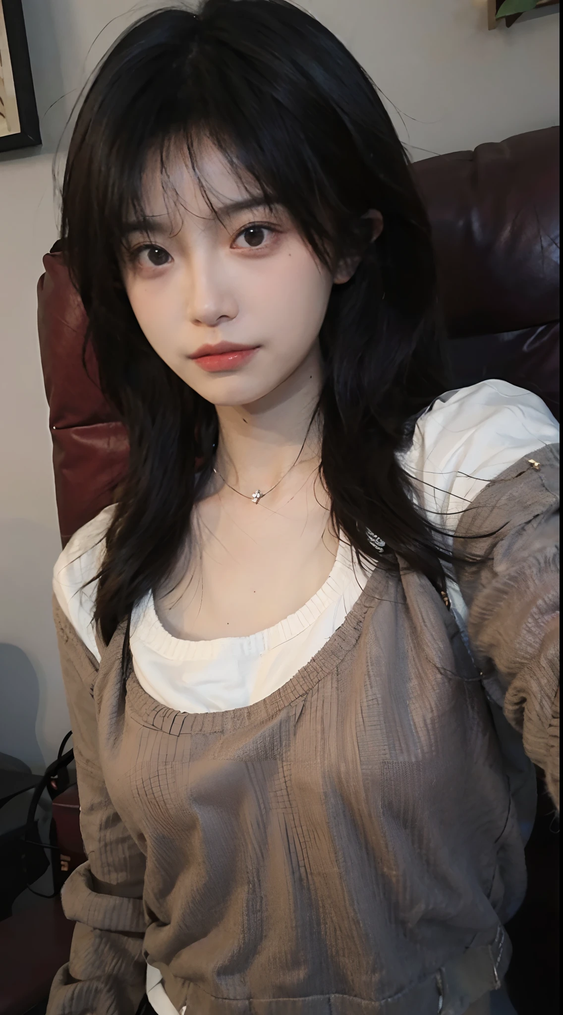 Best quality,16K,Ultra-high resolution,(Realism:1.4),Cute hairpin,Baoyu Girl,1Girl,Beautiful woman with a slim figure:1.4,Abdominal muscles:1.1,(Brown hair,Mid-chest:1.3),pink long sweater:1.1,Super delicate face,Exquisite eyes,Double eyelids,