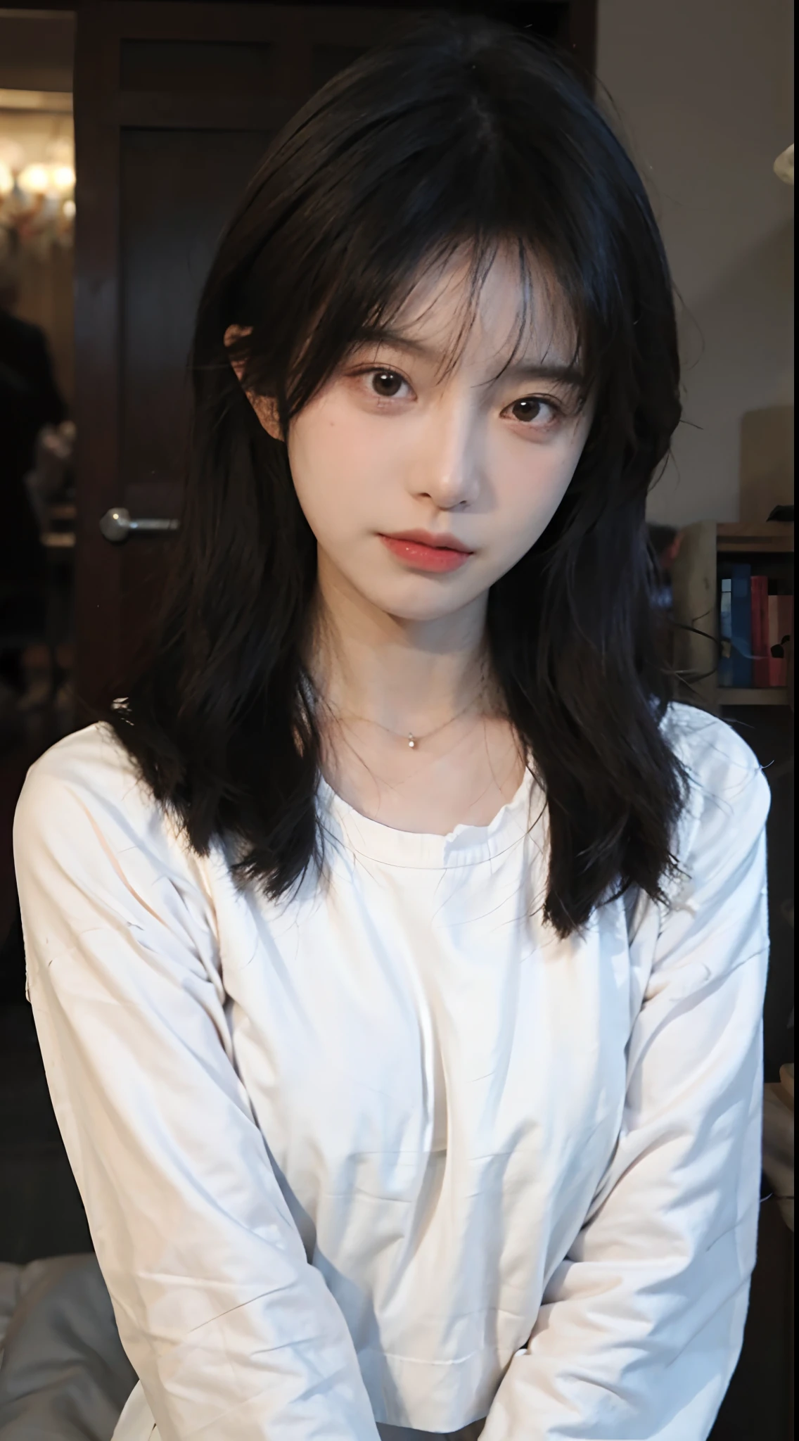 best qualtiy， 超高分辨率， （realisticlying：1.4），cute hairpin，1girll，Red long-haired,Cropped sweater ，Beautiful woman with a slim figure:1.4, Pronounced abs，On the island,Ultra-fine face，Elaborate Eyes，二重まぶた，choker necklace