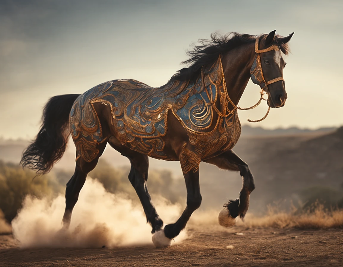 A horse in Florence, caricature, extremely detailed, glamour photography, real estate photography, deep colors, earth tones, acidwave, comtemporary realism, fantasy, fairytale