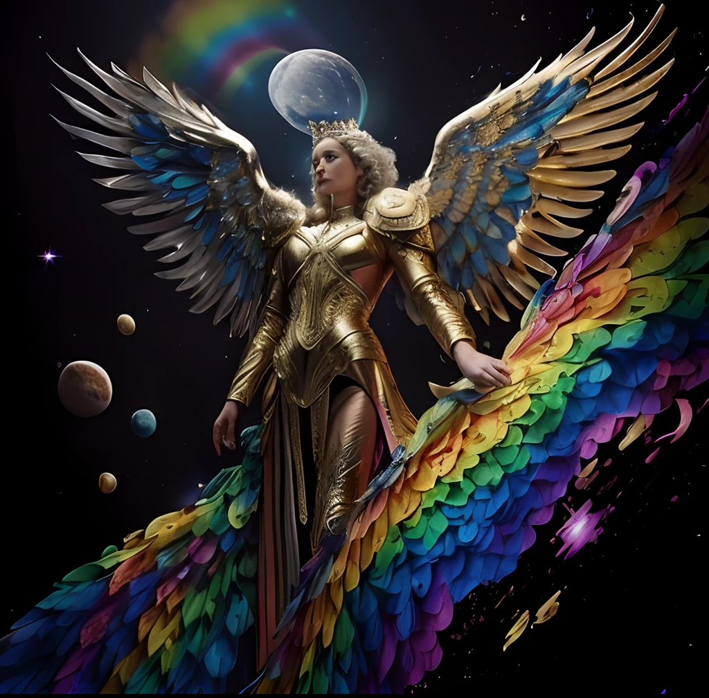 (((SAINT MICHAEL ARCHANGEL. 19 years old))) ((( Con una cara seria y piadosa. Con una mirada dulce y tierna))) (obra maestra, calidad superior, mejor calidad, arte oficial, beautiful and aesthetic: 1.2), (1girl), extremadamente detallado, (Arte fractal: 1.3), colorido, highest detailed, Cara perfecta, parte superior del cuerpo, HDR, (orando: 1.3), (golden lines of white coat: 1.2), galaxia, (rayas de luz), eye-catching visuals, (dynamic stripes, senderos luminosos: 1.2), colores vibrantes,