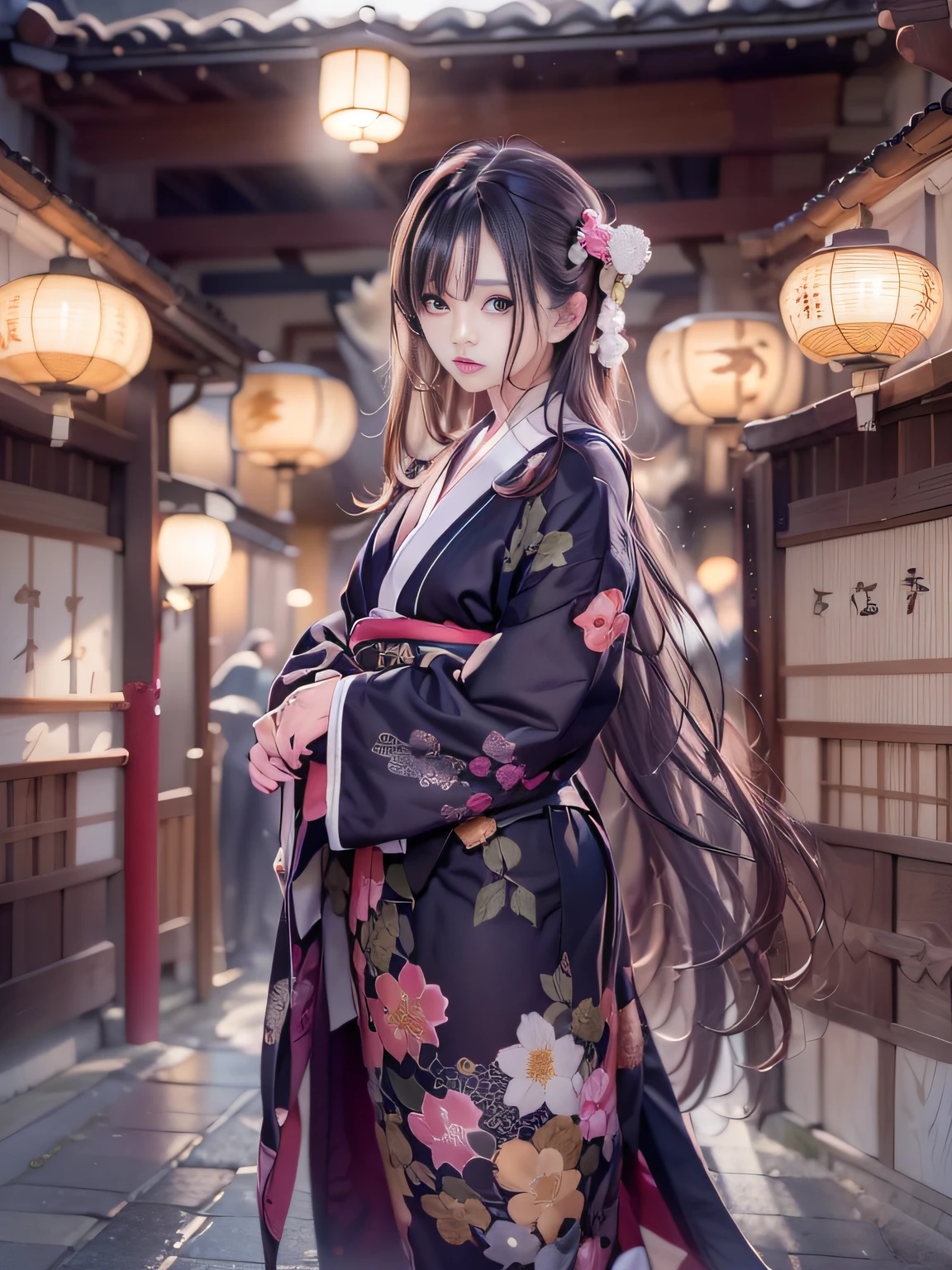 Super beautiful photo，Alafi wearing a kimono sitting on tatami mats in a Japanese-style room,Snapshots, a woman vampire，Holding a kissel in your right hand,traditional japanese, in a kimono, Black kimono, japanese kimono, Black kimono with colorful chrysanthemum pattern, Wearing kimono, A Japanese style, A Japanese Lady, Wearing a kimono, classy yukata clothing, bath robe,Street,Under the streetlight,Streetlight，Princess Hair， Black Long Hair, in a kimono, Komono, Japanese Models, wearing royal kimono,slim figure,extremely detailed eye and face、beatiful detailed eyes,Beautiful skins,The brilliance of details、The brilliance of details，smooth hair，detailed hairs，Very fine hairs ,Thin leg,skinny thigh,extremely beautiful legs，goddess of Japan,,The brilliance of details、smooth hair，detailed hairs，Very fine hairs，The brilliance of details，Small breasts glasses,Thin leg,独奏,Wearing underwear,Smaller face,realistic facial expression,(Face to feel:1.6),Enchanted,Nasty look,Functional,milky skin,Soft lips,Raw photo,Expression in love,Shyness,Longing for love,Sex appeal in girls,The smell of sex appeal,Color makeup，Lowered eyebrows、Whitening effect，A look tinged with joy，Ephemeral woman，