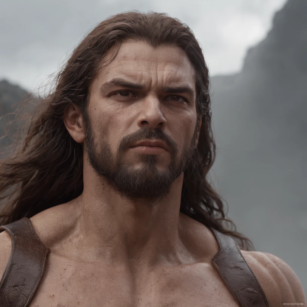 (Professional 3D rendering:1.3) de (Realistic:1.3) Foto de arte mais bonita do mundo,Features soft, bright male heroes, ((Epic hero fantasy rough muscular man wet hero angry look long hair short beard and fierce expression in dynamic pose, fantastic location, majestoso ambiente desordenado)), corpo inteiro 8k unidade render, action shot, poros da pele, very dark lighting, sombreamento pesado, circunstanciado, Rosto detalhado, (vibrante, fotogrdeia realista, Realistic, Dramatic, Escuro, foco nítido, 8k), (Old leather clothes damaged by bad weather:1.4), ((((Use peles)))), (intrincado:1.4), decadente, (altamente detalhado:1.4), pintura digital, rendering by octane, art stations, Conceito-Arte, liso, foco nítido, illustration, germe da arte, (Loish:0.23), Wlop Ilya Kuvshinov, e Greg Rutkowski e Alphonse Mucha Gracias, (global ilumination, studiolight, Light Volumetric), chuva forte, floating particles, patife, fantasia, Onze, corpo inteiroesbian, ((Fundo escuro e antigo da cidade:1.3)),CGSesociedade,art stations
