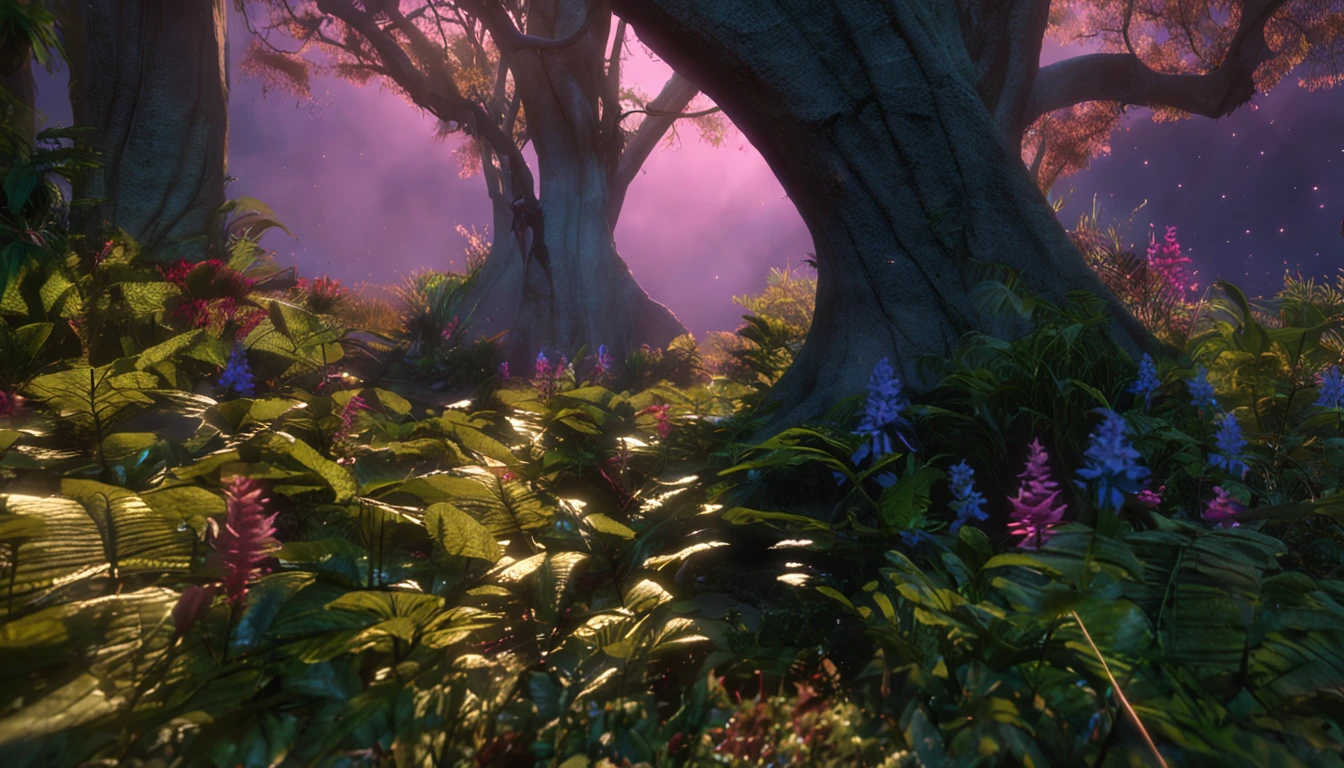 floresta, musgos, grama, many trees and vines, Elven Forest, luz do dia, realista