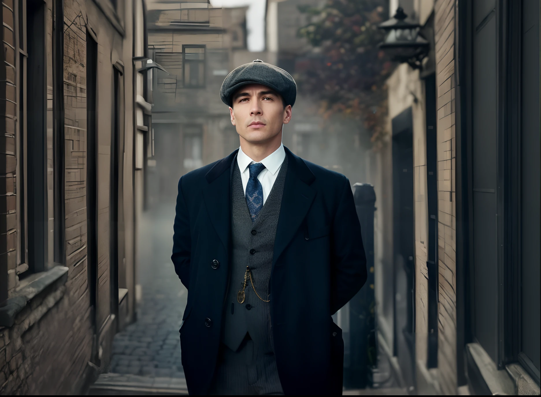 There's a man in a suit and tie standing on a street, Persianas Peaky, Figurinos de Peaky Blinders, Persianas Peaky (2018), Sherlock Holmes, Turma de Peaky Blinders, Retrato de Sherlock Holmes, inspirado em Max Magnus Norman, inspirado por John Watson Gordon, Bento Cumberbatch, Charles, homem bonito, a suited man in a hat