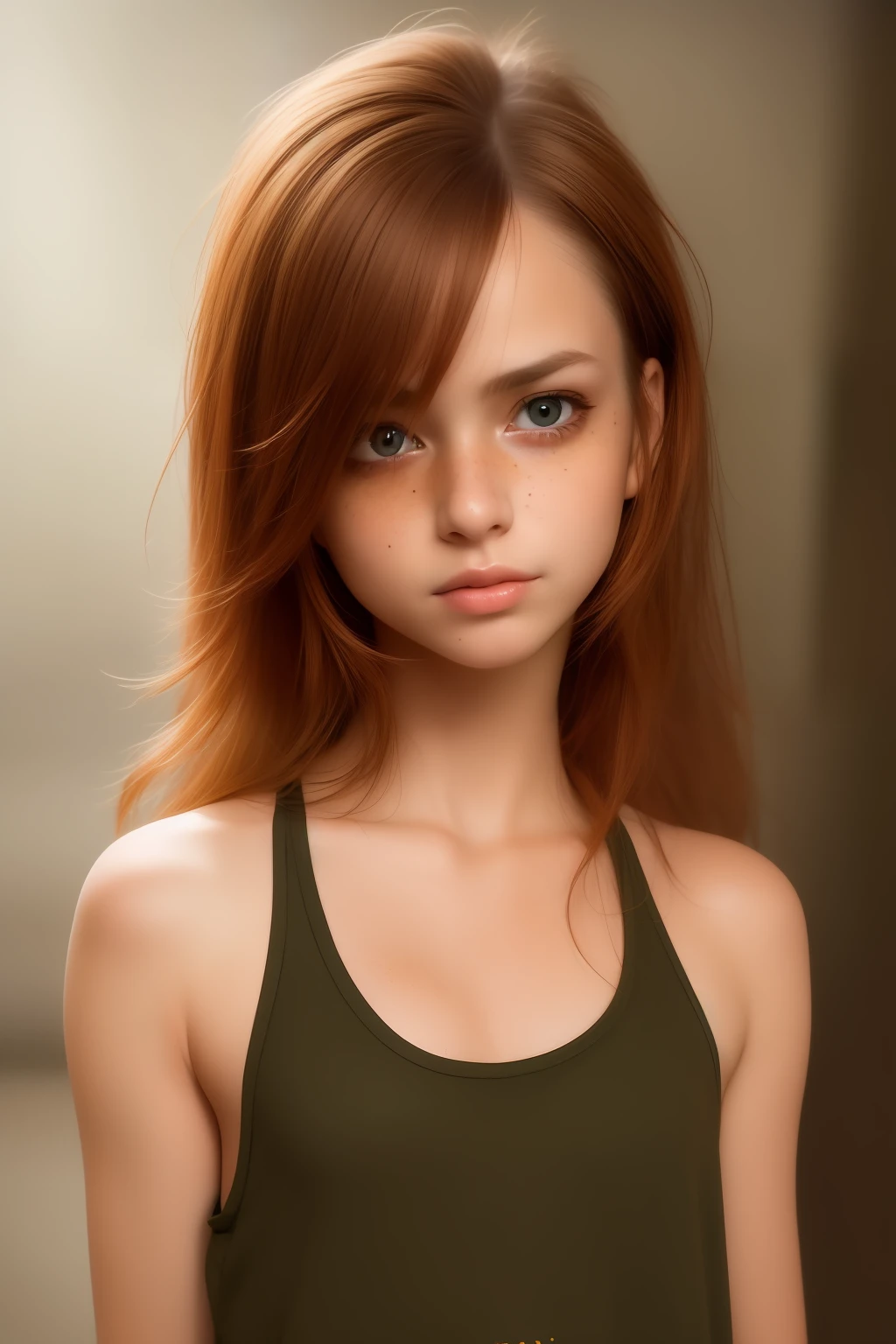 best quality, masterpiece, realistic, 1girl,
chestnut hair,
colorful camisole,
post-apocalyptic,
upper body, detailed face, beautiful eyes, (shy smile:1.1), freckles,
dramatic,
vibrant, sharp focus,