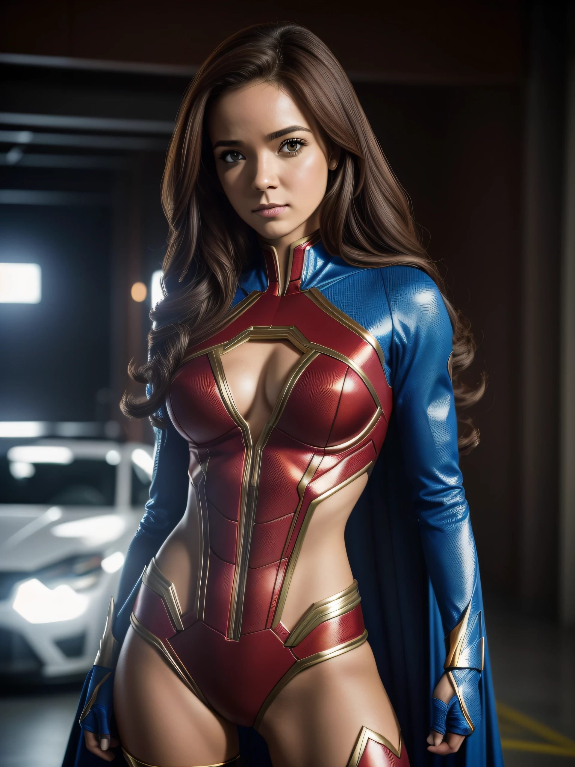 Autoretrato de uma mulher, master part, extremamente detalhado, melhor qualidade, With superhero costumes, extremamente detalhado, como Sasha Calle. (8k, qualidade superior, melhor qualidade, obra-prima, altamente detalhado: 1.2), (de meio corpo:1.3)