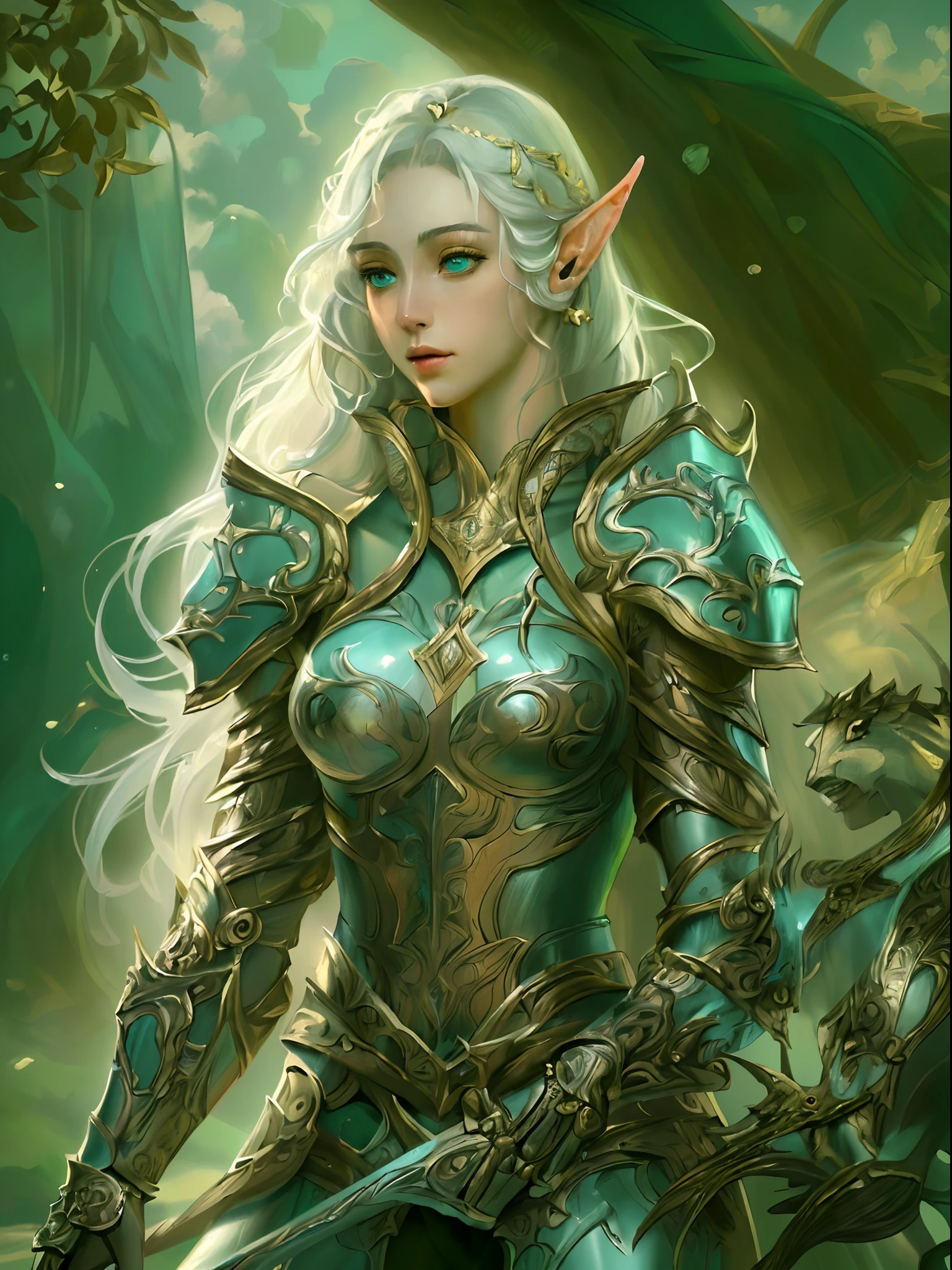 high details, best quality, 8k, [ultra detailed], masterpiece, best quality, (extremely detailed), full body, ultra wide shot, photorealistic, high fantasy art, dnd art, rpg art, realistic art, a wide angle, (((anatomically correct))) a wallpaler of an elf knight, elf warrior, princess knight, shinning knight, ready for battle with her mount (intense details, Masterpiece, best quality: 1.5), female elf (intense details, Masterpiece, best quality: 1.5), ultra detailed face, ultra feminine, fair skin, exquisite beauty, gold hair, long hair, wavy hair, small pointed ears, dynamic eyes color, wearing heavy elven armor, shinning metal, armed with elven sword Divine_sword_Irelia, standing near her mount, dynamic mount , green meadows, blue skies background and some clouds background depth of field (intricate details, Masterpiece, best quality: 1.5), full body (intricate details, Masterpiece, best quality: 1.5), high details, best quality, highres, ultra wide angle