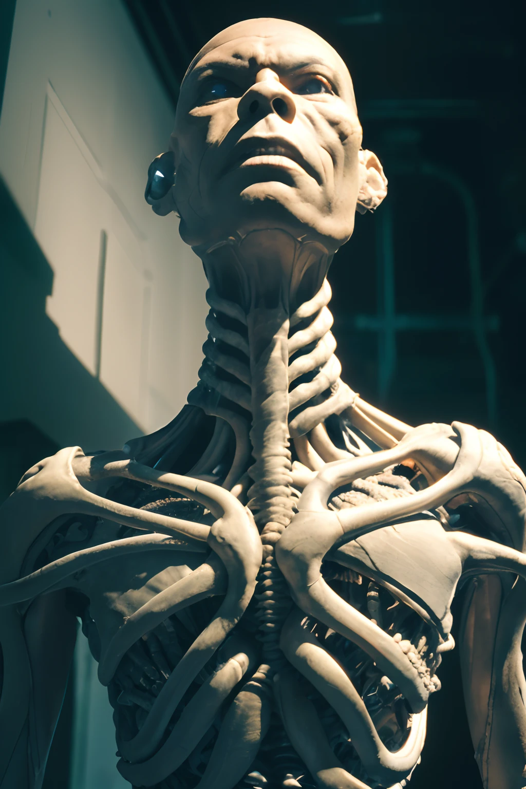 (skulls :0.3) ,(blood vessels attached to tubes),(biomechanical vertebra attached to the thorax),((biomechanical cervical attachment to the neck))
((obra-prima), (melhor qualidade), (ultra-detalhado),
fantasia, scientific fiction, horror, ((Vista lateral)), alien
Realistic, HNSRDLF style intricate biomechanical detail
work-πrima, Foto premiada, analogue style, Quarto escuro, luz fraca