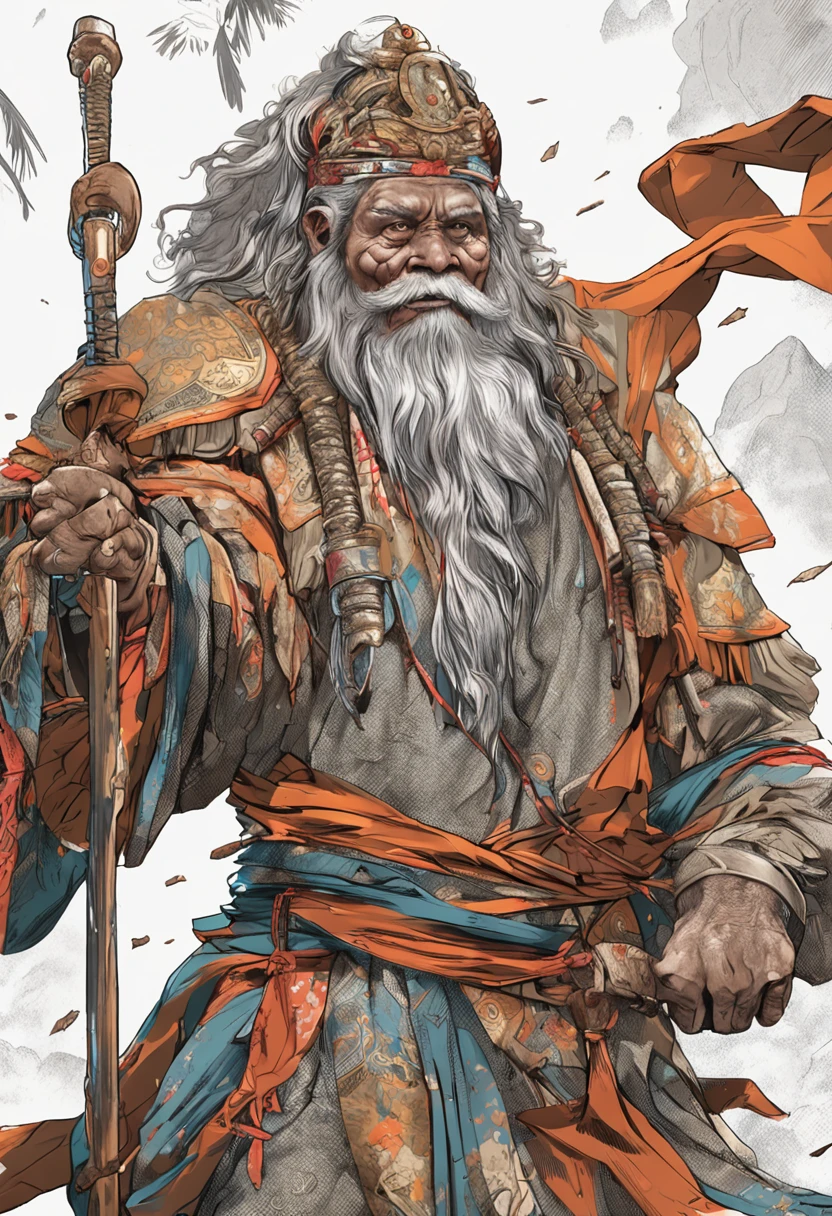 (master part, Um retrato sagrado do Rei Macaco:1.4), Wukong,sozinho, Holding a long golden staff,usando corrente de correio,Postura de combate,tmasterpiece,ultraclaro,UHD,Detalhes extremamente altos,The background is sky and clouds,suns,brilhar