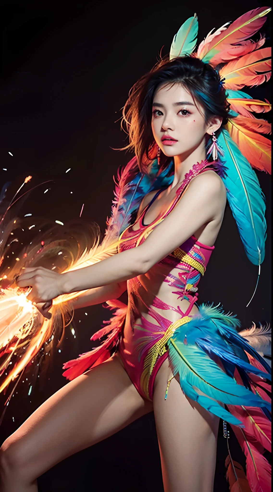 masterpiece, top quality, best quality, neon official art, beautiful and aesthetic:1.2), beutiful chines women bai lu(1girl:1.3), extremely detailed,(fractal art:1.1 neon ),(colorful:1.1 neon)(flowers:1.3 neon ),highest detailed,(zentangle neon:1.2), (dynamic pose), (abstract neon  background neon:1.3), (shiny skin), (many colors:1.4 neon )full hd, ,(earrings), (feathers:1.5) , (Flamethrower:1.3),neon red background  neon ,Phoenix dress neon,Neon,full HD