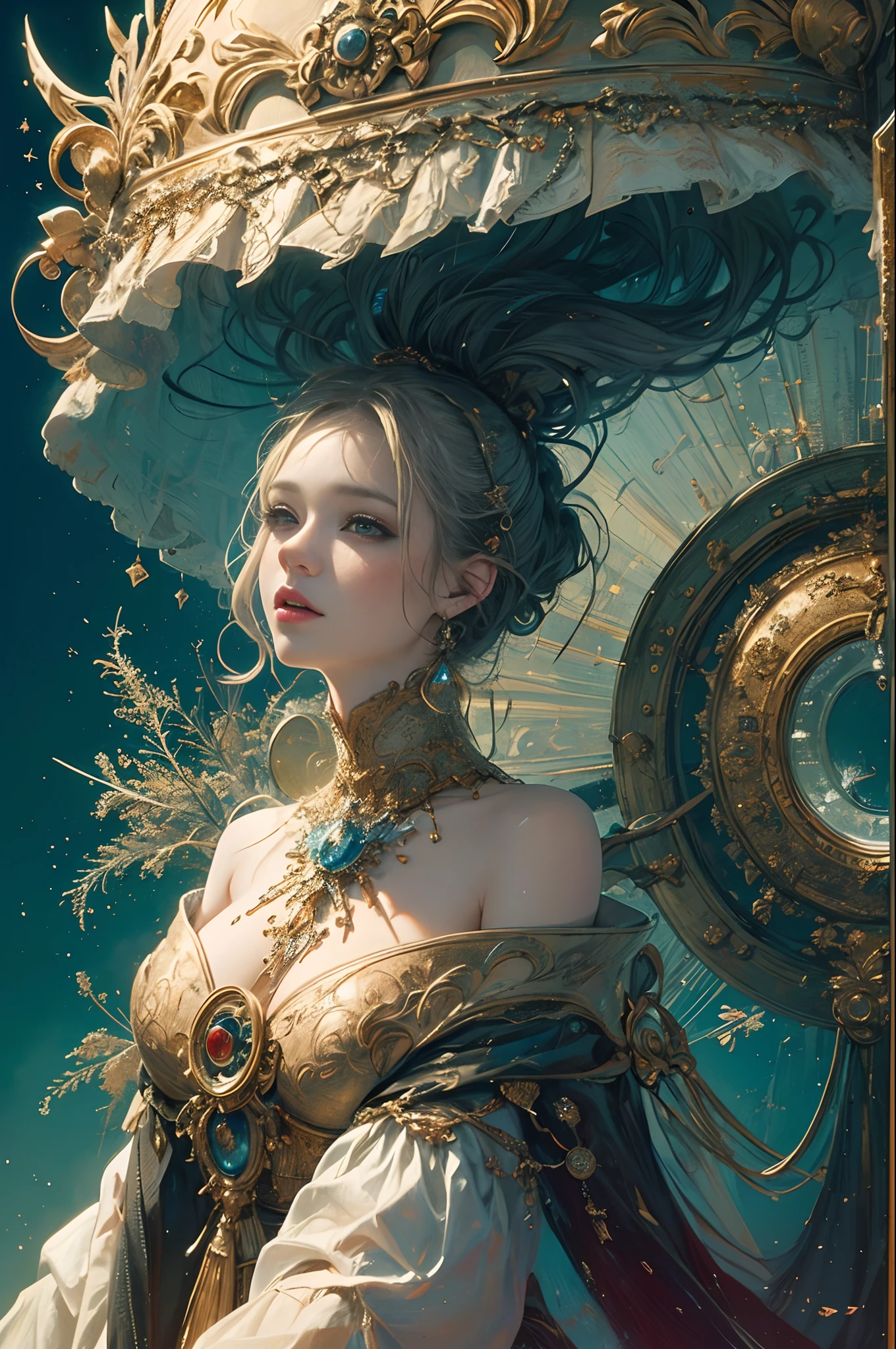 official art, unity 8k wallpaper, ultra detailed, beautiful and aesthetic, masterpiece, best quality, (zentangle, mandala, tangle, entangle), (fractal art:1.3) , 1girl, extremely detailed, dynamic angle, cowboyshot, the most beautiful form of chaos, elegant, a brutalist designed, vivid colours, romanticism, by james jean, roby dwi antono, ross tran, francis bacon, michal mraz, adrian ghenie, petra cortright, gerhard richter, takato yamamoto, ashley wood, atmospheric, ecstasy of musical notes, streaming musical notes visible