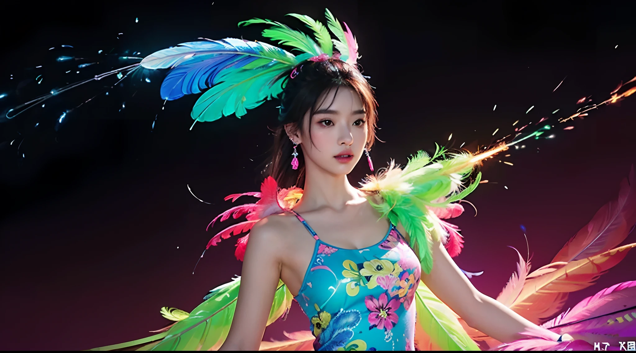 masterpiece, top quality, best quality, neon official art, beautiful and aesthetic:1.2), beutiful chines women bai lu(1girl:1.3), extremely detailed,(fractal art:1.1 neon ),(colorful:1.1 neon)(flowers:1.3 neon ),highest detailed,(zentangle neon:1.2), (dynamic pose), (abstract neon  background neon:1.3), (shiny skin), (many colors:1.4 neon )full hd, ,(earrings), (feathers:1.5) , (Flamethrower:1.3),neon red background  neon ,Phoenix dress neon,Neon,full HD