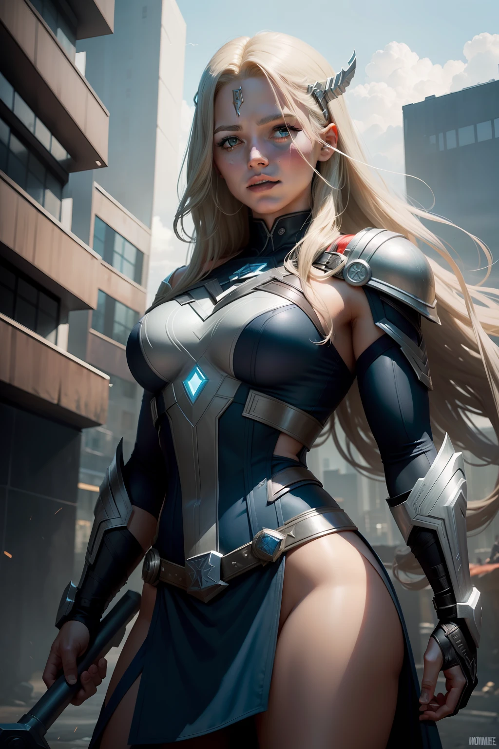 sledgehammer Mjolnir, New York, square of time, Girl Thor, also known as Tarene, is a character from Marvel Comics. She is an Asgardian goddess from Marvel mythology and possesses powers similar to Thor's, wielding the hammer Mjolnir, including thunder manipulation and superhuman strength. Tarene is an ally of the New Warriors and the Avengers, recognized by her caped, Thor-inspired costume. Her journey takes her exploring her divine and mortal identity, facing cosmic challenges. Her compassionate personality and desire to do good set her apart, contributing to the richness of the Marvel universe.