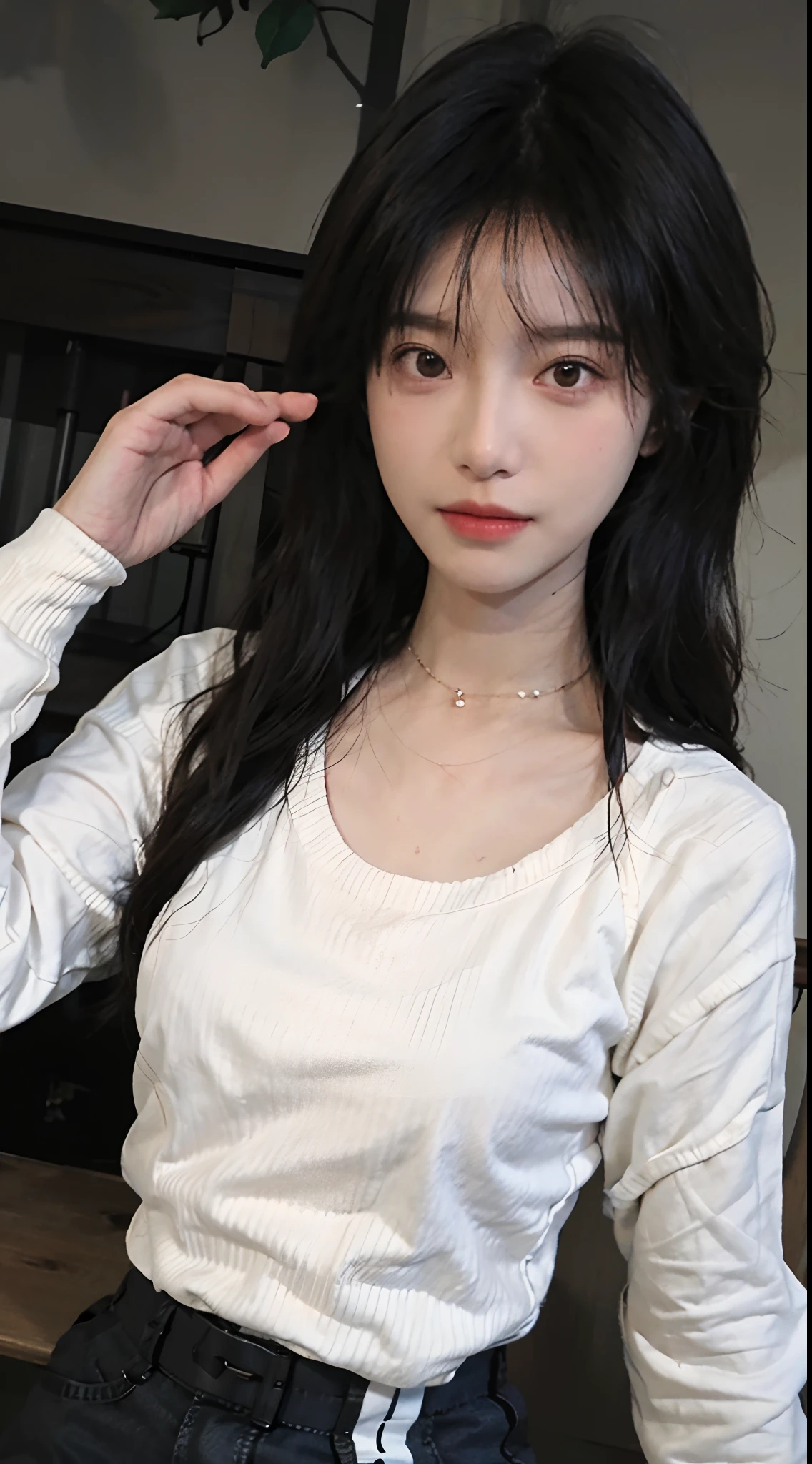 best qualtiy, 超高分辨率, (realisticlying:1.4),cute hairpin,1girll,Red long-haired,Six-point sweater ,Beautiful woman with a slim figure:1.4, Pronounced abs,On the sandy beach,Ultra-fine face,Elaborate Eyes,二重まぶた,choker necklace
