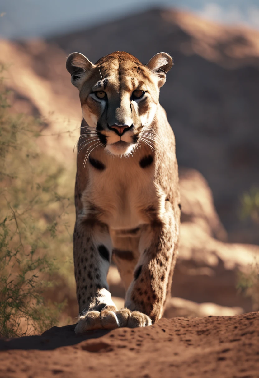 Realistic cinematic images of the Puma,Africa, Ultra HD | |, Realistic, vivid colors, altamente detalhado, Desenho UHD, caneta e tinta, perfect composition, majo, detalhado, intrincado, Intricate octane render trend in Artstation, 8k artistic photography, arte conceitual fotorrealista, soft natural volumetric cinematic perfect light