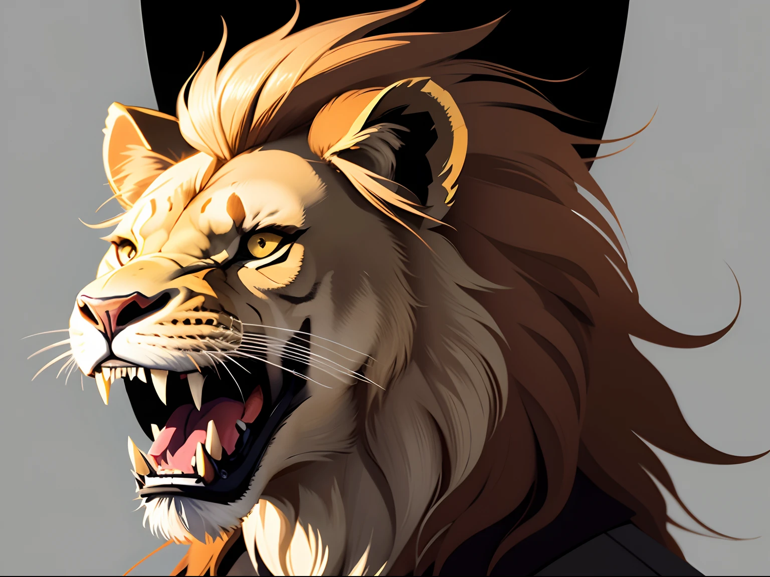 Vectorized lion head logo,barking,Opening Mouth,Forward-facing configuration,without background,One horse