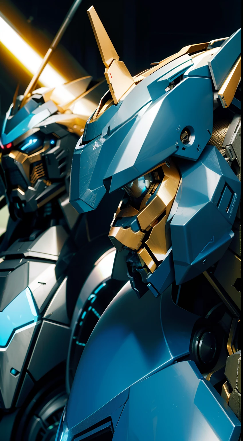 Gemini，Humanoid mech，Two mechs，Evil and good，holds a spear，There are two mechs in the picture