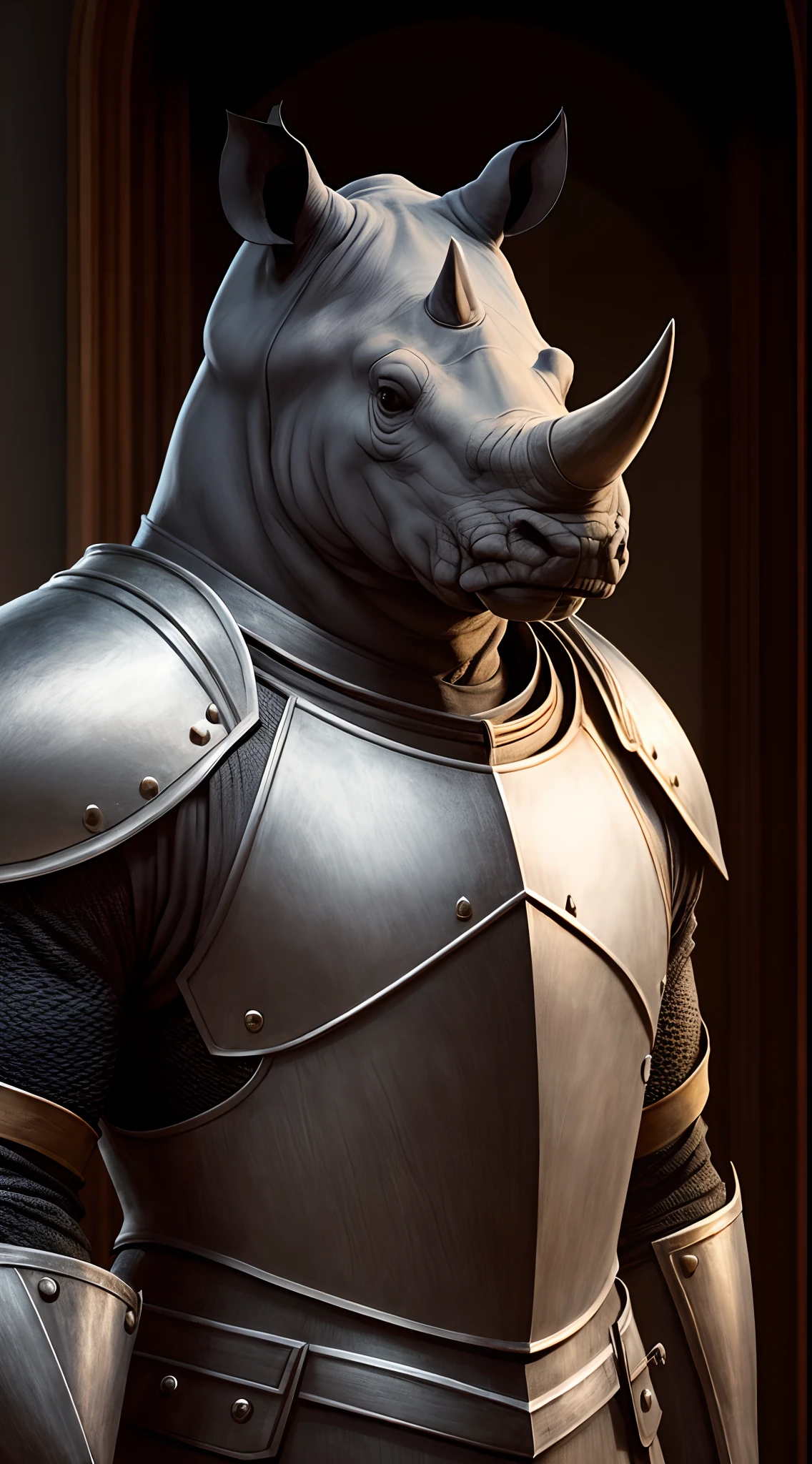 An anthropomorphism of a rhino wearing a knight uniform