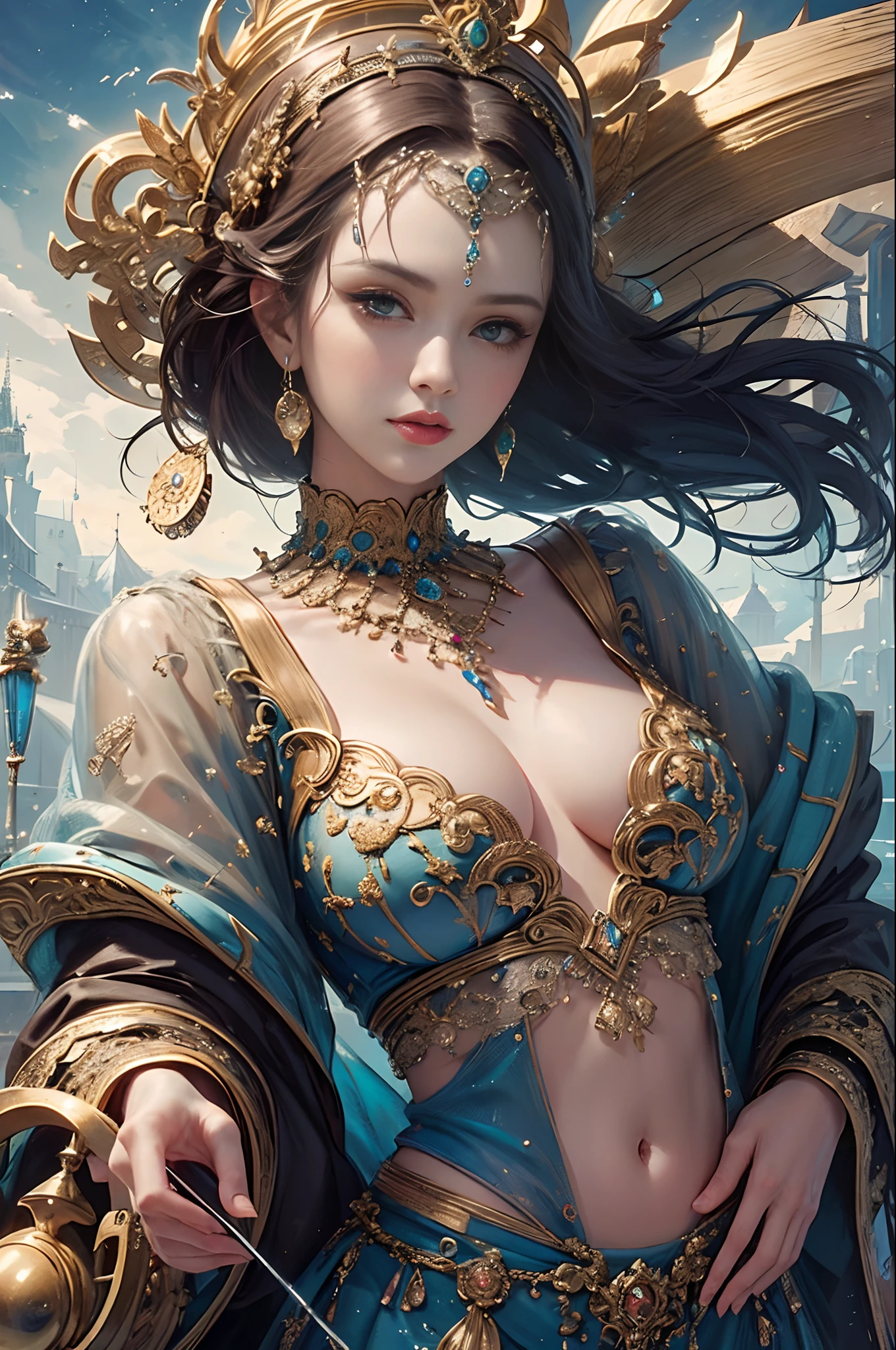 (masterpiece, top quality, best quality, official art, beautiful and aesthetic:1.2), (1 fantasy girl), extremely detailed, ornate jewellery, (fractal art:1.3),colorful,highest detail.