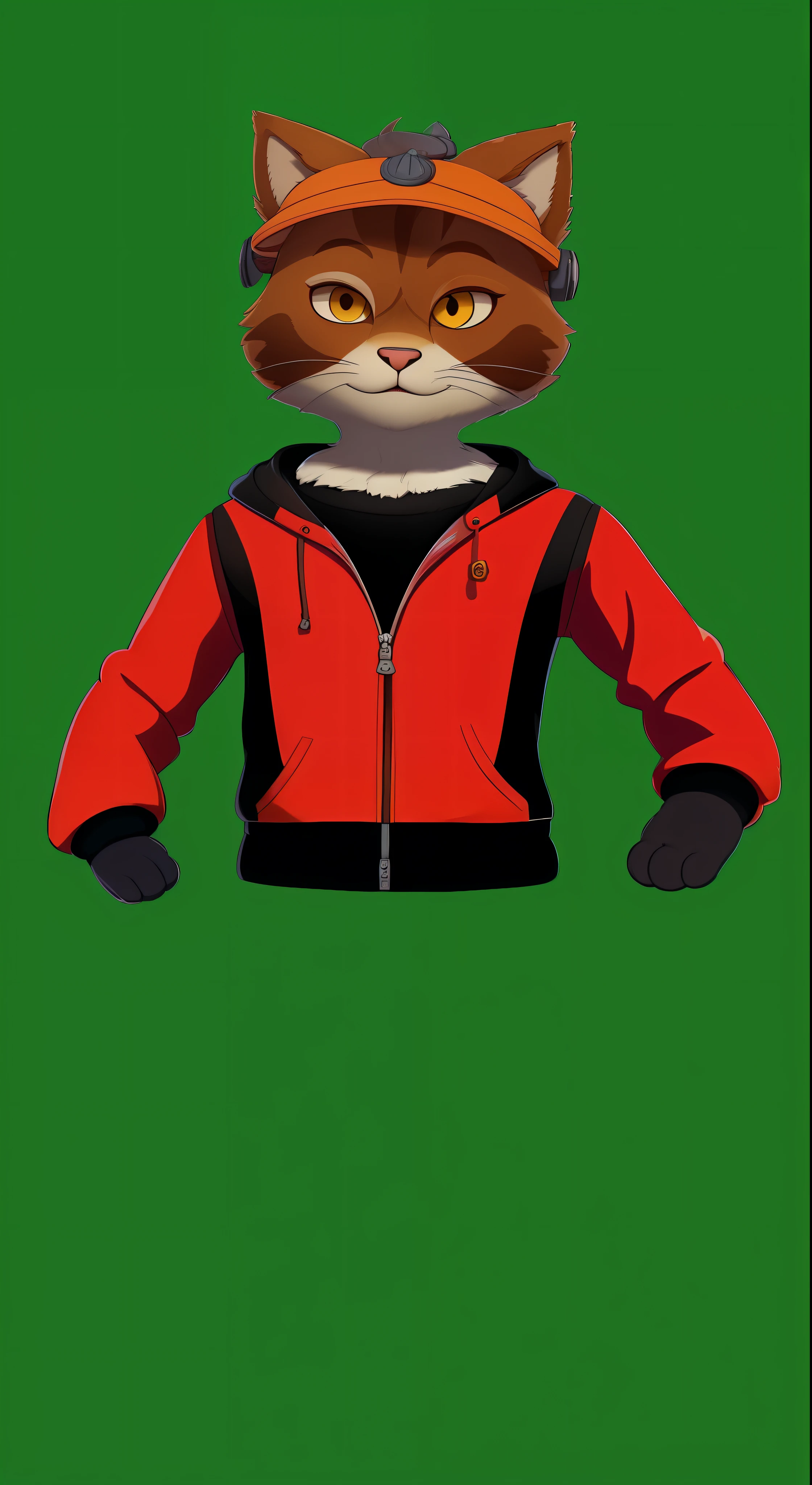 There is a cat wearing a red and black jacket and a headband, generic furry style, Fursona usando roupas estilosas, em estilo de zootopia, no estilo da disney zootopia, cel limpo sombreado, Criado no Adobe Illustrator, vestindo jaqueta vermelha, estilo de filme zootopia, Tabaxi :: Velhaco, Nick Wilde, Zootopia, personagem peludo