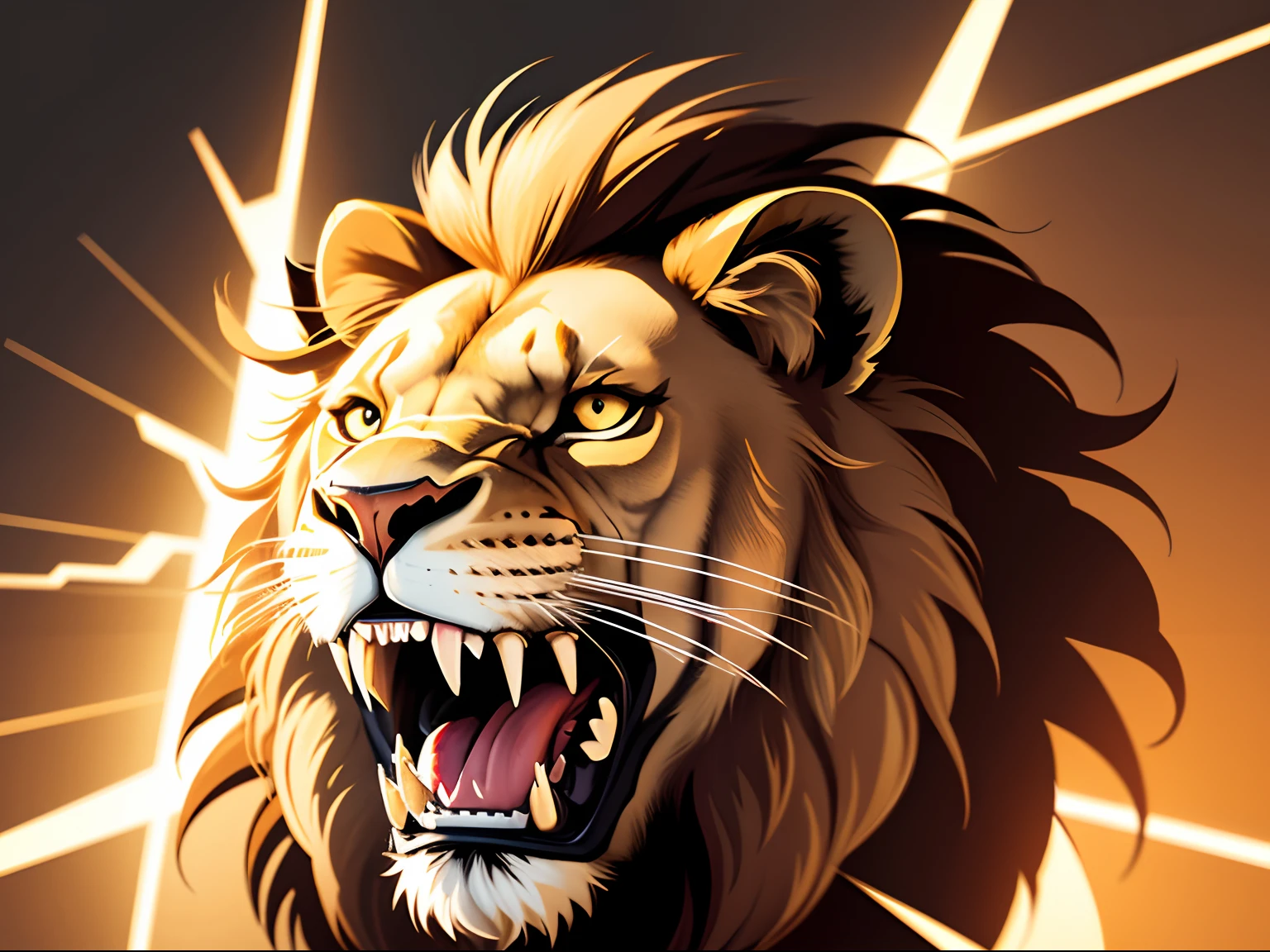 Vectorized lion head logo,barking,Opening Mouth,Forward-facing configuration,without background,One horse