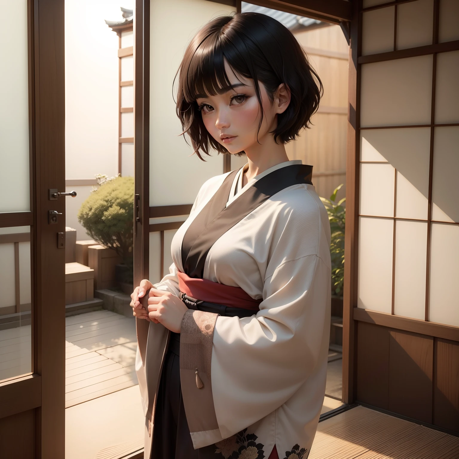 japanes　short-hair　in her 20s　A dark-haired　bobhair