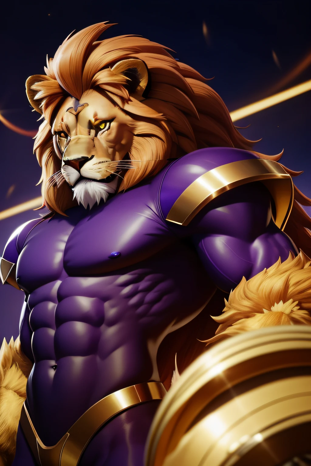 muscle, male, (lion head:1.0), furry, kemono, dressed as a prince standing on a cliff with flowers behind him, cloulds in the sky, photo, realism, cgi, (fighting pose:1.2), tekken, eye glow, (sweat:1.3), dirt, nipple, red hair, (baki:1.2), blood splatter, purple eye, teeth, (steam:1.0), high detail, castle, masterpiece, (HDR)(wallpaper)(movie lighting)(sharp focus), masterpiece, best quality, (extremely detailed CG unity 8k wallpaper), (best quality)