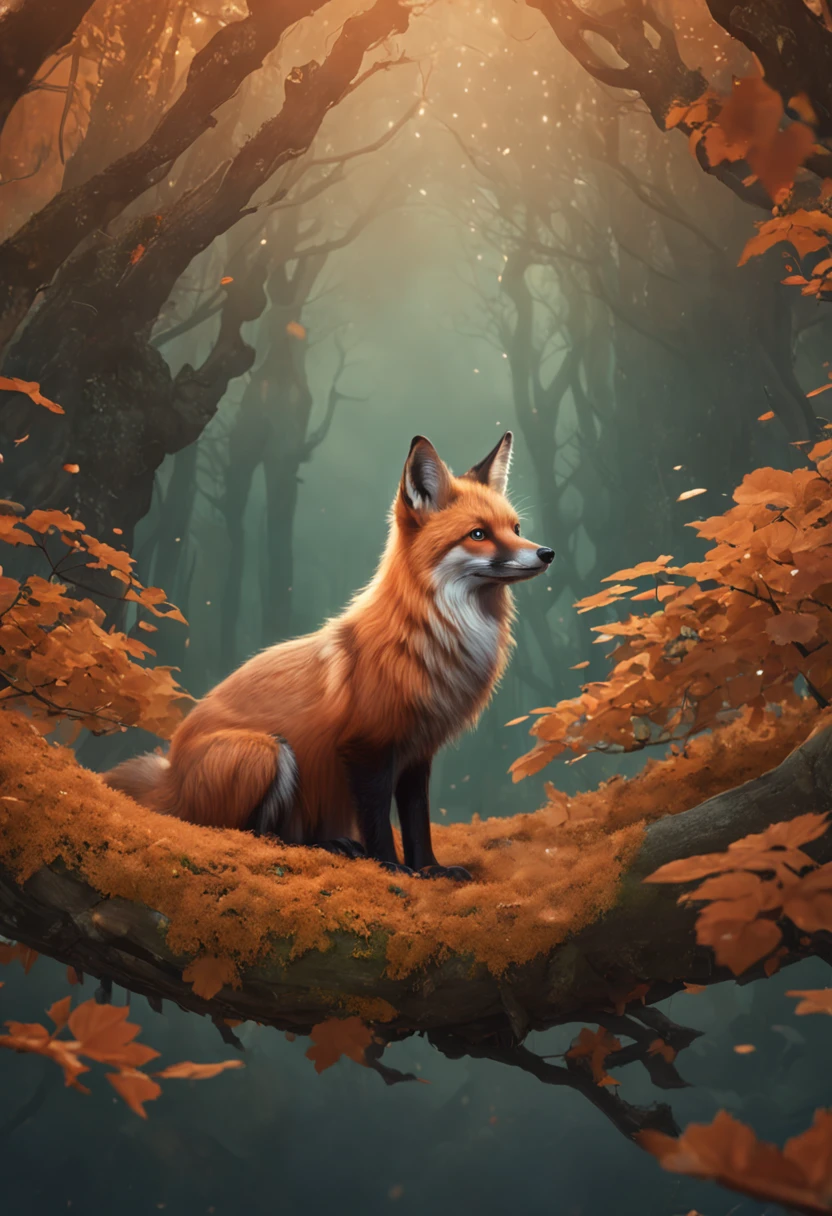 There is a painting of a man and a fox in the forest, arte de fantasia peluda, fantasia raposa amor, Beeple e Jeremias Ketner, arte peluda muito bonita, Cyril Rolando e Goro Fujita, Directed by: Ryan Yee, Artgerm e Atey Ghailan, anime exuberante john 8k madeiras, anthropomorphic furry art