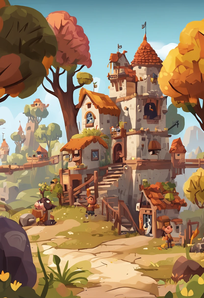 Children's Lustração,  Creepers, Endermen, Porcos, Chickens and other famous hunting mobs, Preencha as variadas paisagens, de florestas exuberantes a vastos desertos, com suas cores favoritas, Customize the buildings, como casas, Castelos e minas, estilo dos desenhos animados, linhas grossas, baixo detalhe, Cor viva --AR 85:110