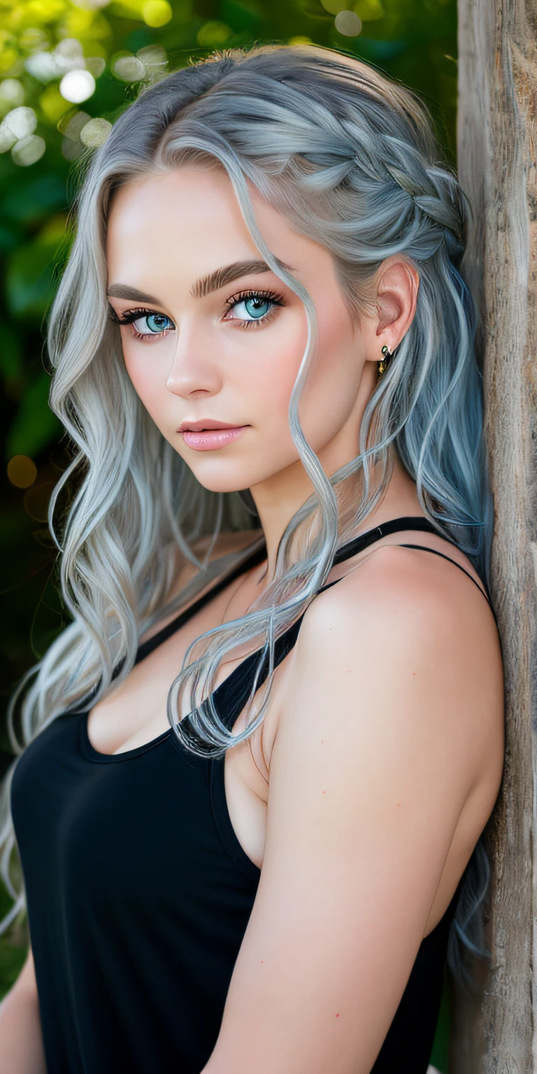 Professional photo of beautiful Hungarian , (She is looking at side ) , (( Sad face )), 1girl , (So cute) , (The hair is blown with the wind), Large full round detailed lips, sterling gray eyes color ,soft round face shape , small upturned snub nose , Extremely long iris , beautiful eyes , soft botox lips , Skinny face , Face focus , (( Gentle facial features)), she is young and cute, so beautiful , medium length Curly hair , White hair color with soft blue highlights, Strong black mascara ,Wearing light turquoise latex body suit , Masterpiece, Professional photo , Fantasy , Realistic, Huge image size , Absurd , Best quality ,DoF bokeh, DSLR photography, 8k, 20 megapixel, glamour shoot, contrast, textured skin, light freckles,hard light, gigapixel, flawless face, Side view, White background, Strong straight lighting, light on face