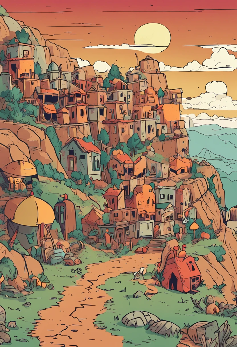 Children's Lustração, Creepers, Endermen, Porcos, Chickens and other famous hunting mobs, as variadas paisagens, de florestas exuberantes a vastos desertos, constructions, casas, Castelos e minas, estilo dos desenhos animados, linhas grossas, baixo detalhe, Cor viva --AR 85:110