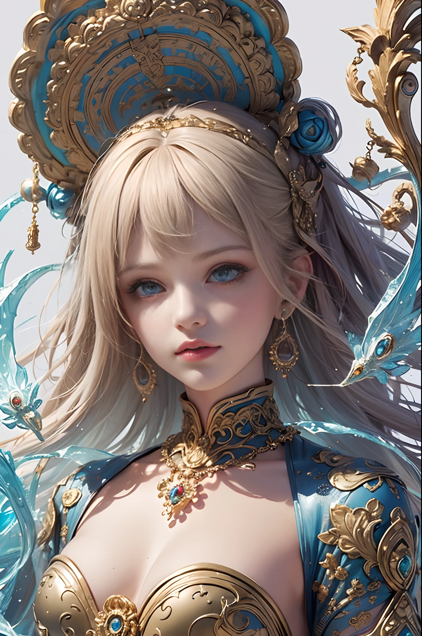 (masterpiece, top quality, best quality, official art, beautiful and aesthetic:1.2), (1 fantasy girl), extremely detailed, ornate jewellery, long shapeless hair, (fractal art:1.3),colorful,highest detail.