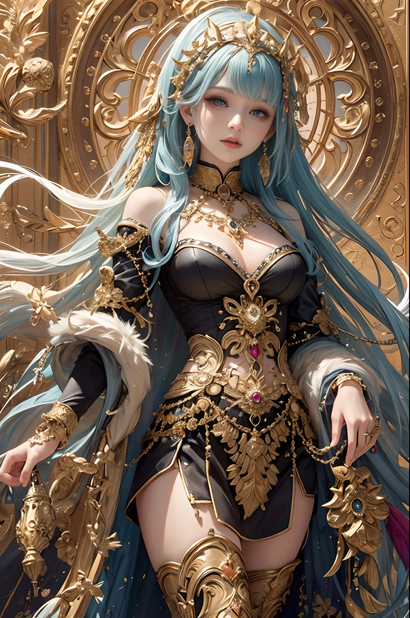 (masterpiece, top quality, best quality, official art, beautiful and aesthetic:1.2), (1 fantasy girl), extremely detailed, ornate jewellery, long shapeless hair, (fractal art:1.3),colorful,highest detail.