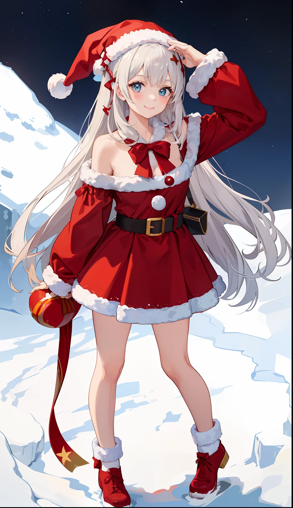1girl in、A smile、Christmas、Dressed in Santa Claus costume、