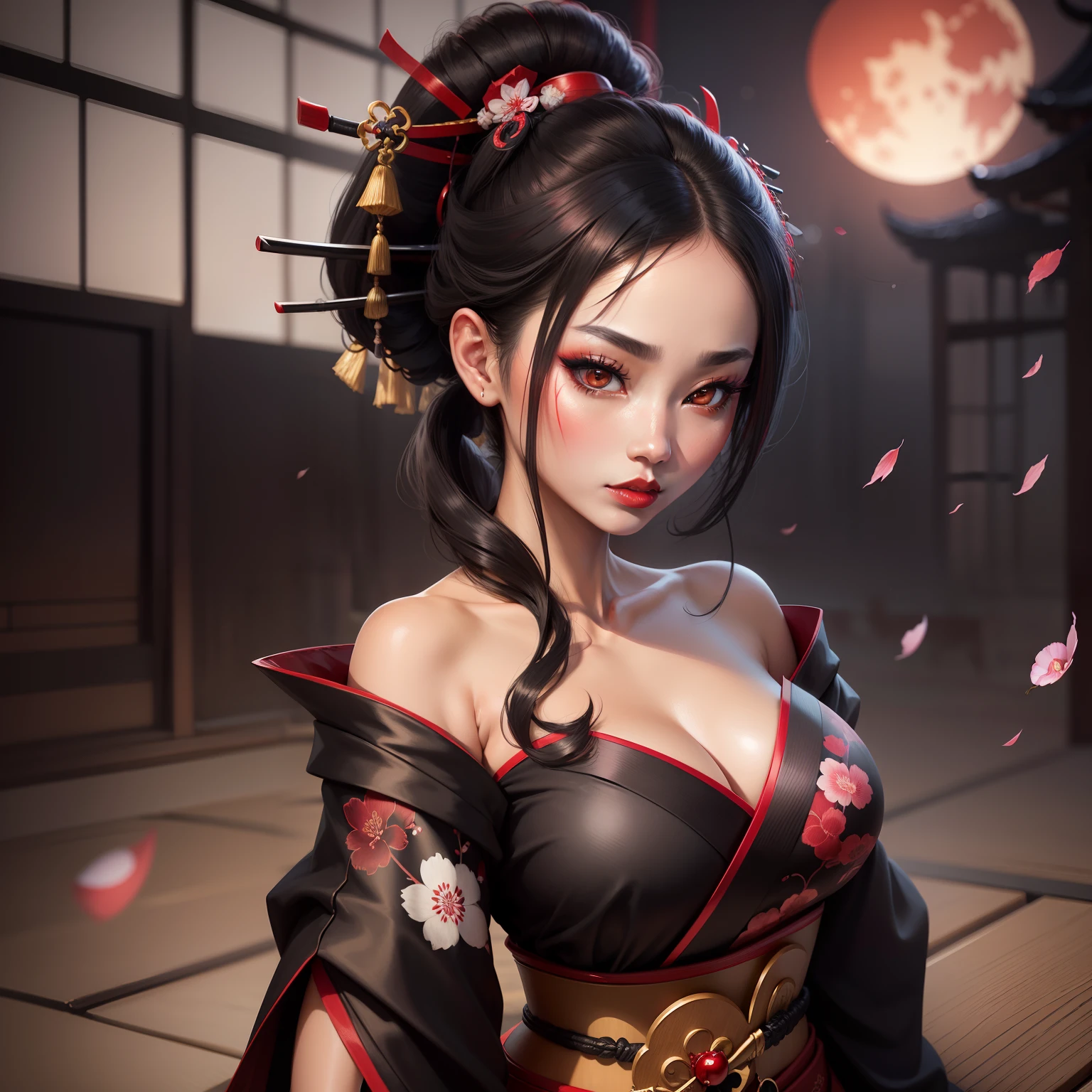 anime girl with a tattoo on her body and a tattoo on her arm, nezuko, nezuko-chan, ayaka genshin impact, sakura petals around her, by Kamagurka, onmyoji detailed art, onmyoji, official art, ayaka game genshin impact, anime goddess, hanayamata, extended art