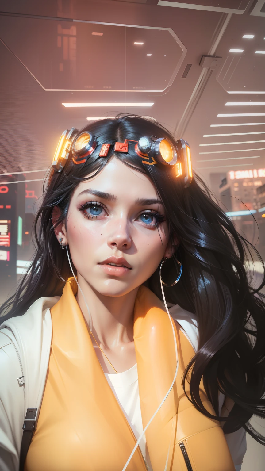 Change background cyberpunk beautiful girl realistic face. 8k, ultra realistic
